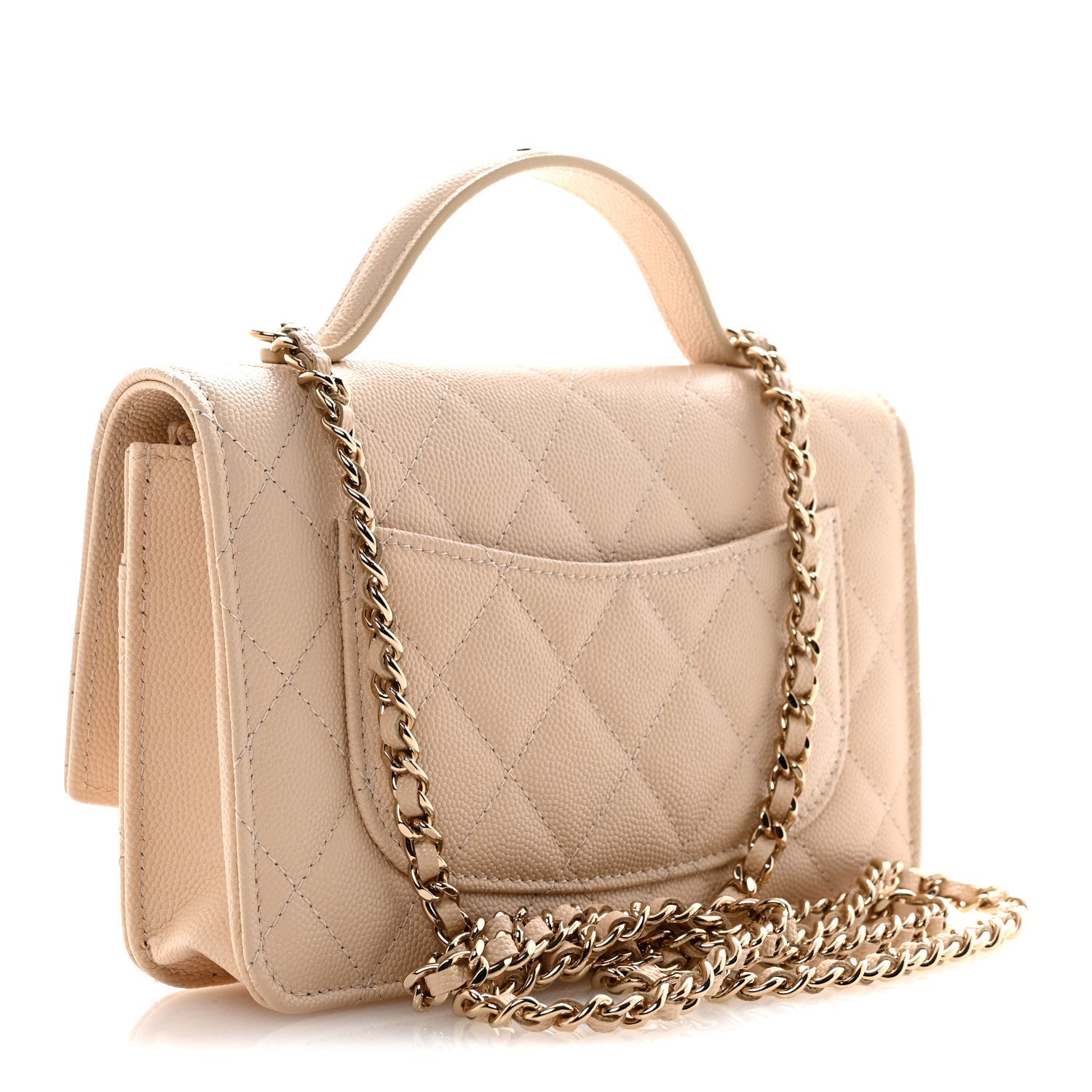 Caviar Quilted Trendy Handle Clutch With Chain Ecru