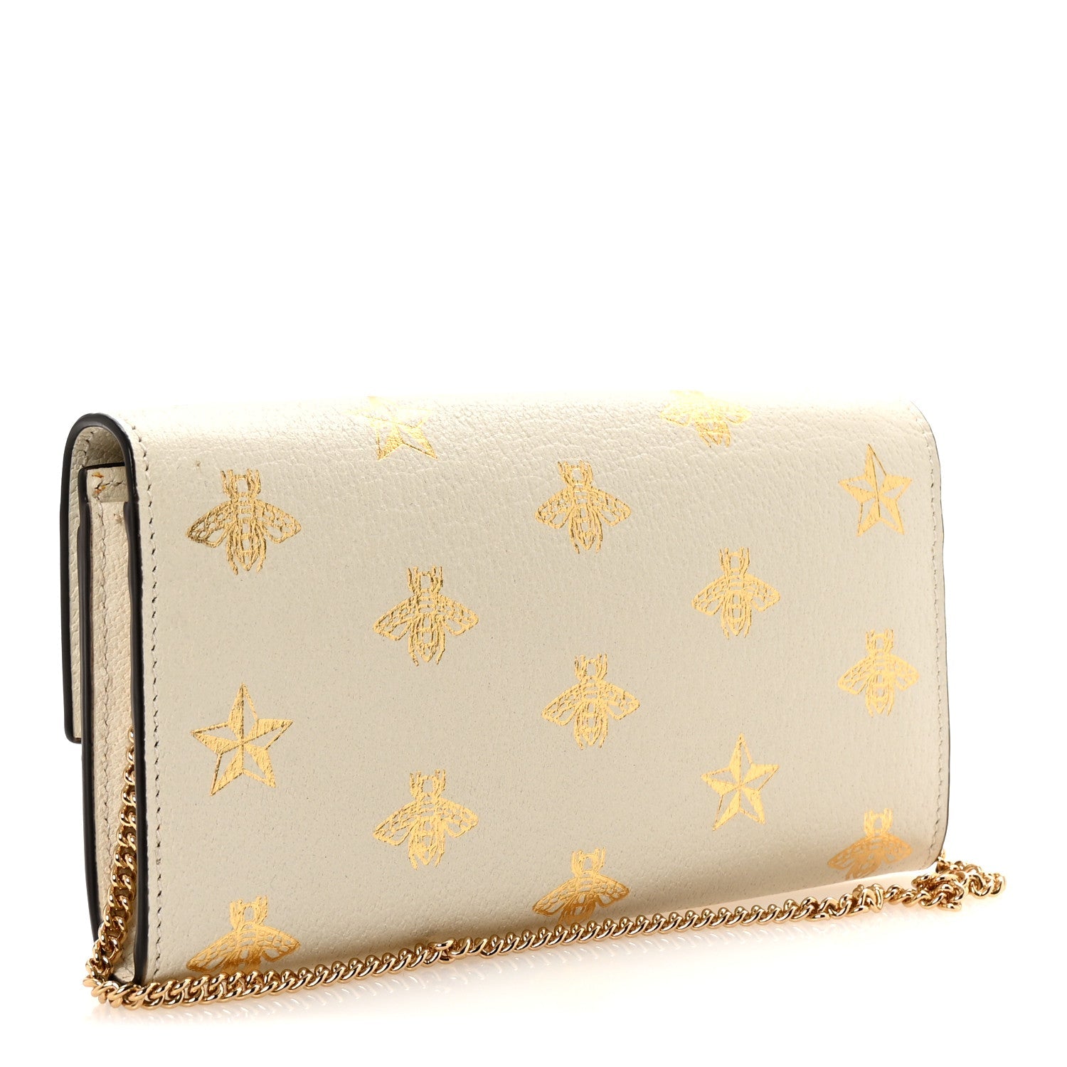 Grained Calfskin Bee Star Continental Chain Wallet White