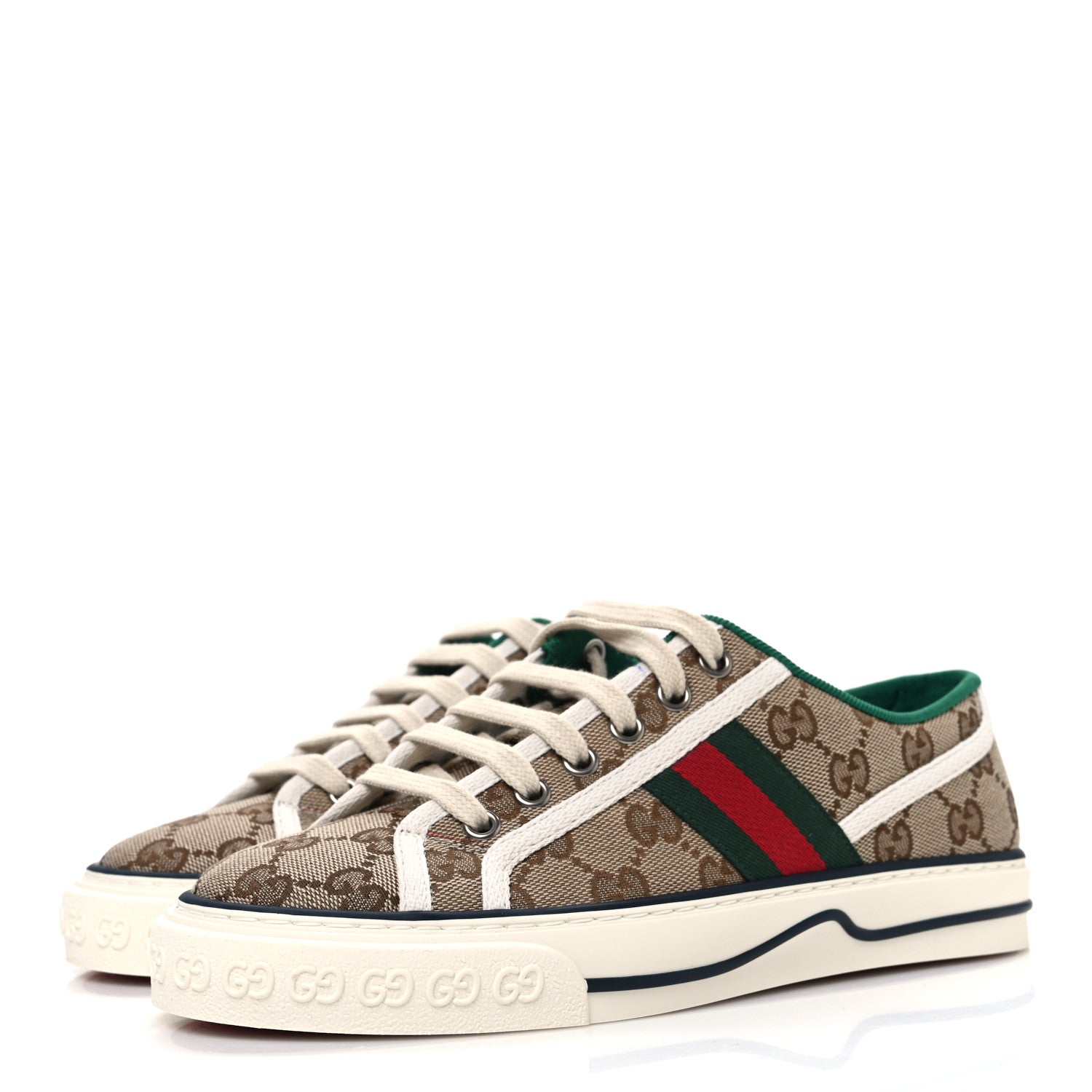 GG Monogram Web Womens 1977 Tennis Sneakers 37 Beige Ebony Mystic White
