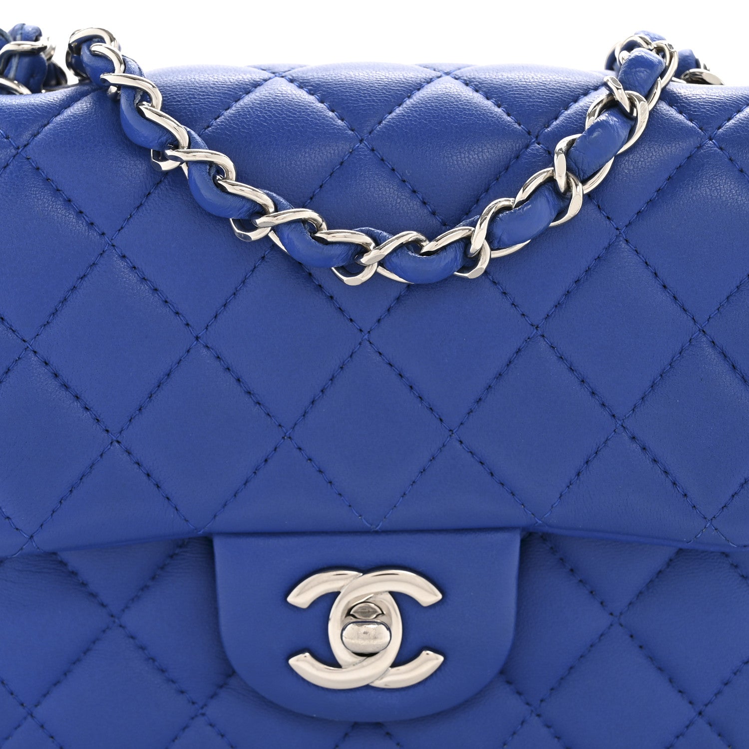 Lambskin Quilted Mini Square Flap Blue