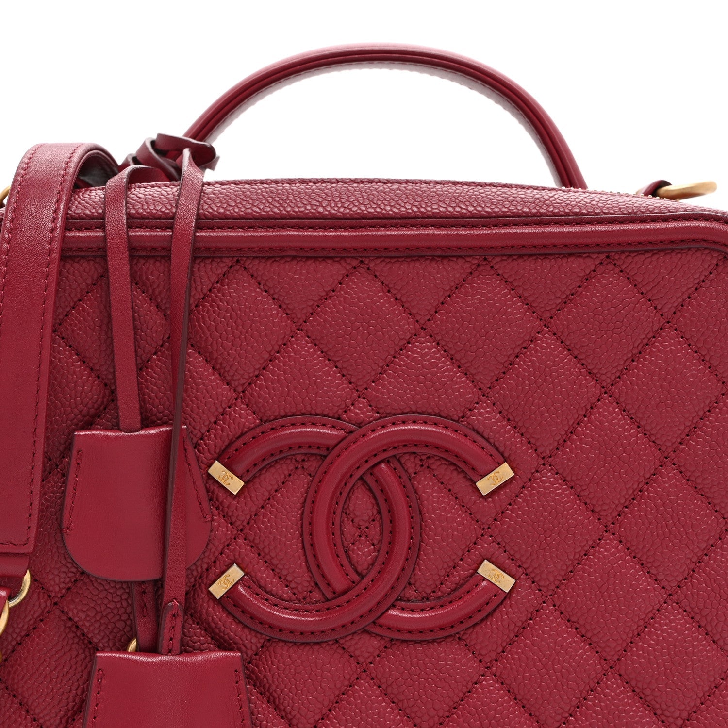 Caviar Quilted Large CC Filigree Vanity Case Burgundy