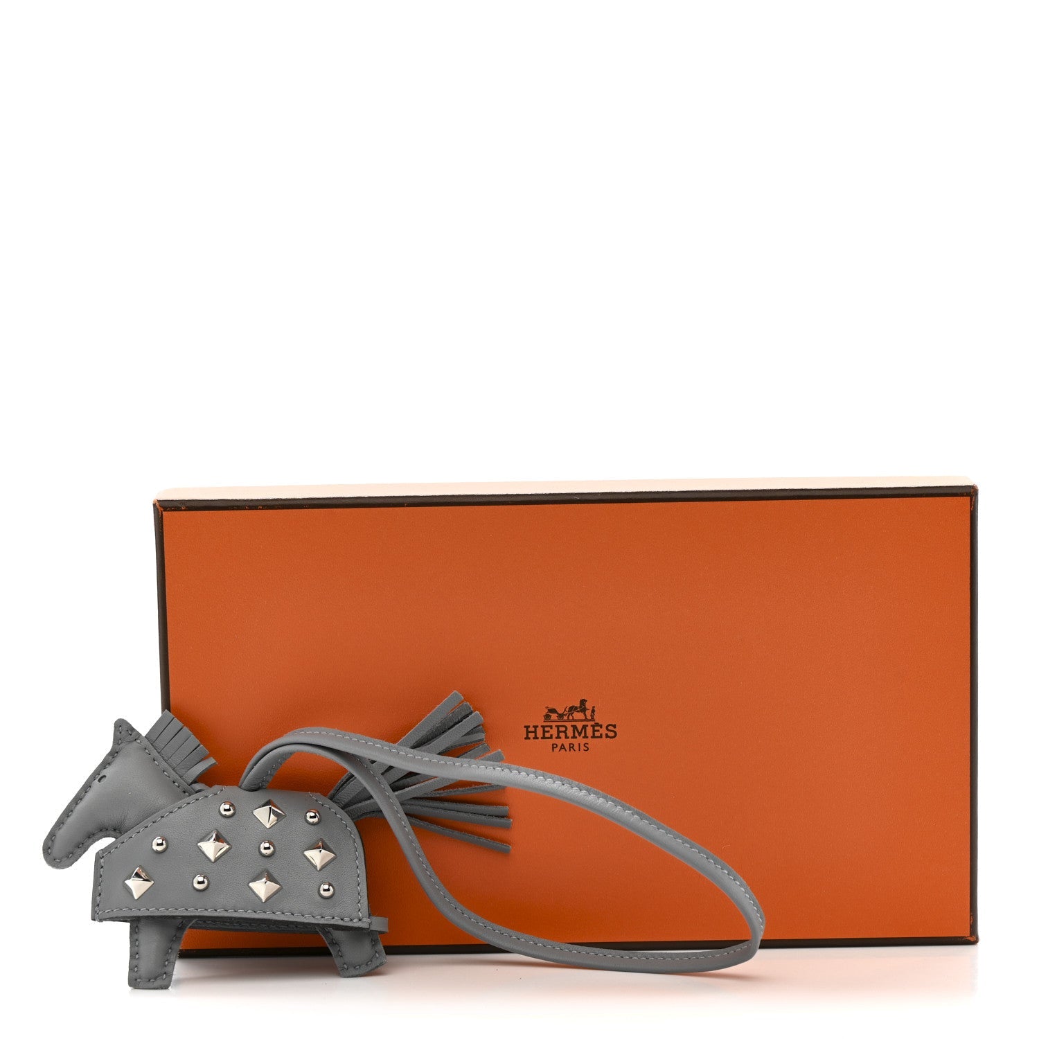 Milo Lambskin Studded Grigri Rodeo Robeo Rock Horse Bag Charm PM Gris Pantin