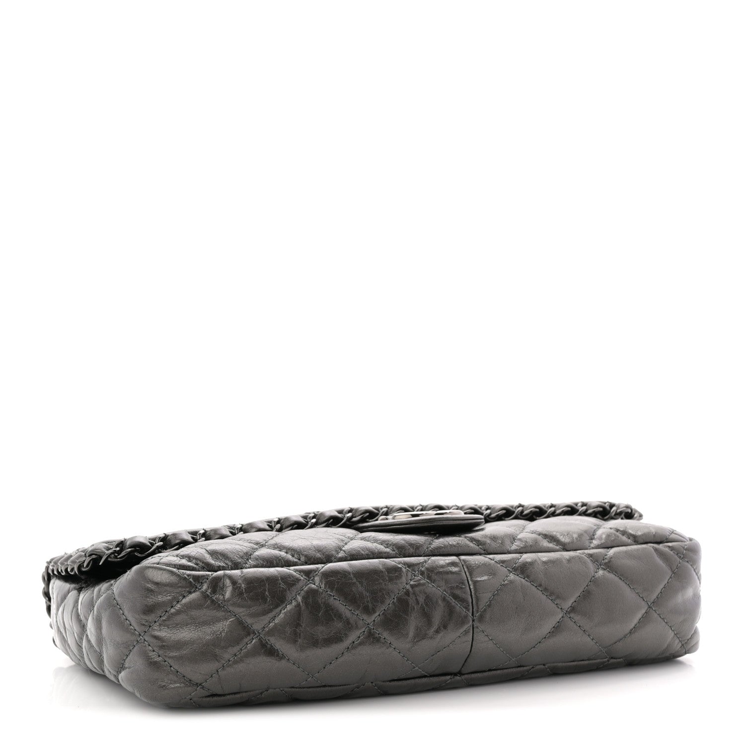 Metallic Calfskin Quilted Medium Chain Me Flap Grey