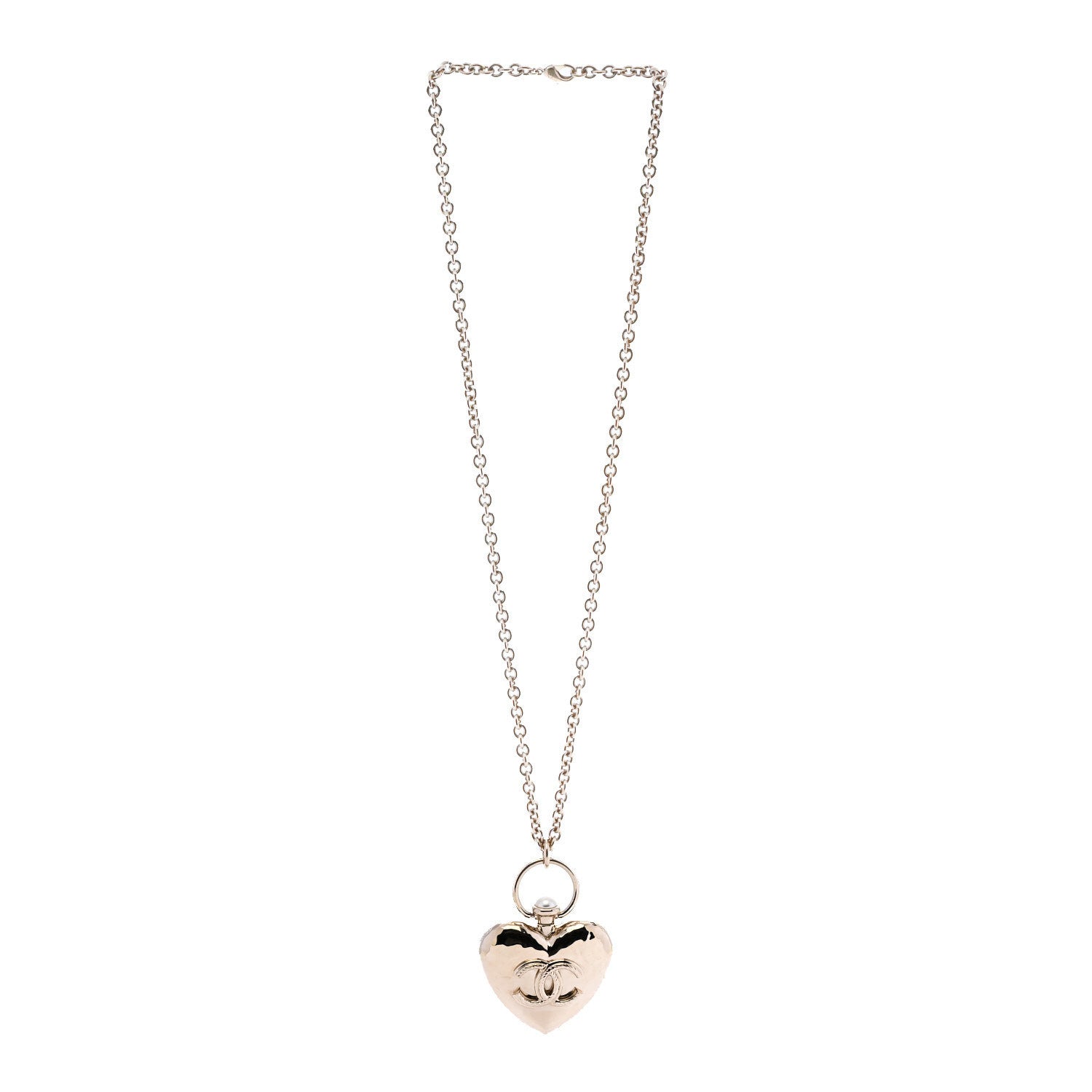 Metal CC Heart Locket Necklace Gold