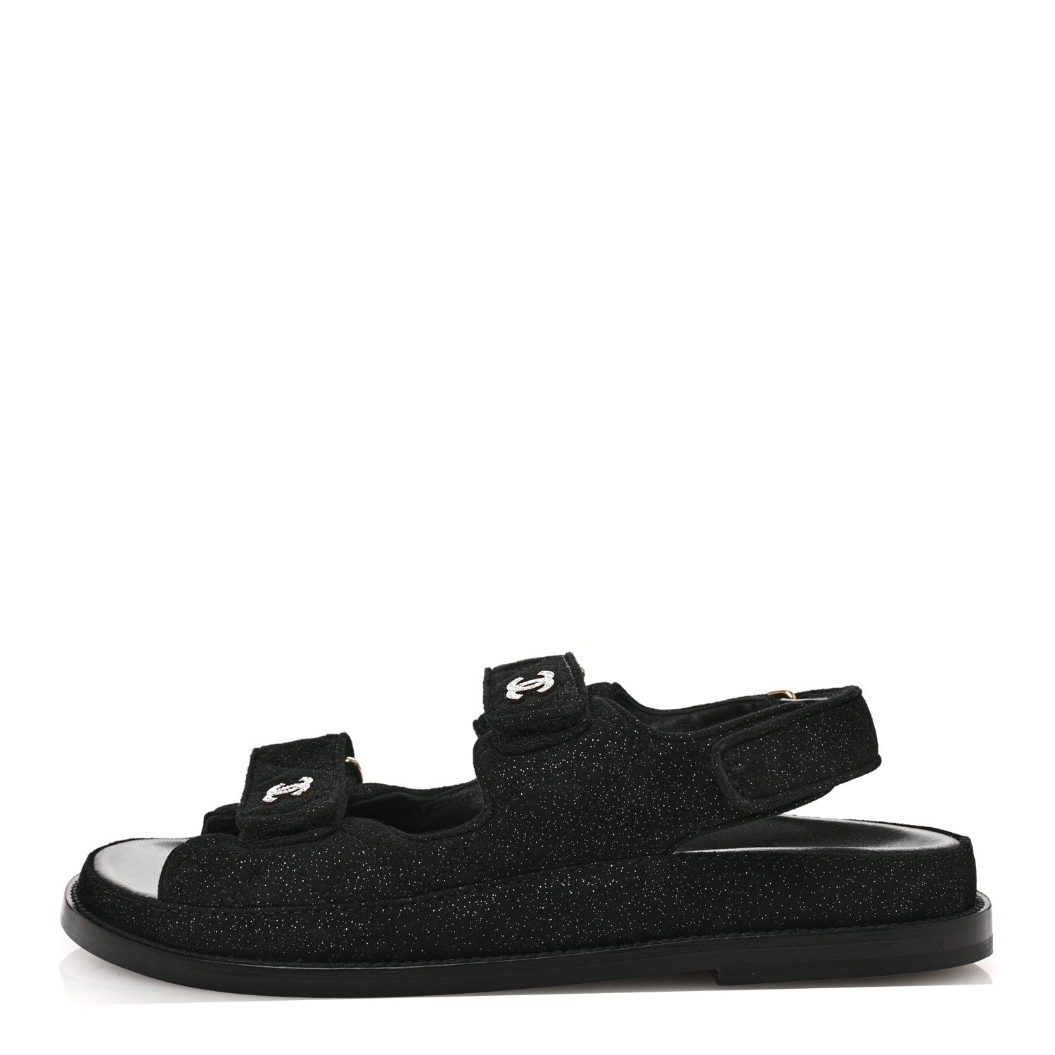 Suede Kidskin Glitter Crystal Velcro Dad Sandals 38 Black Silver