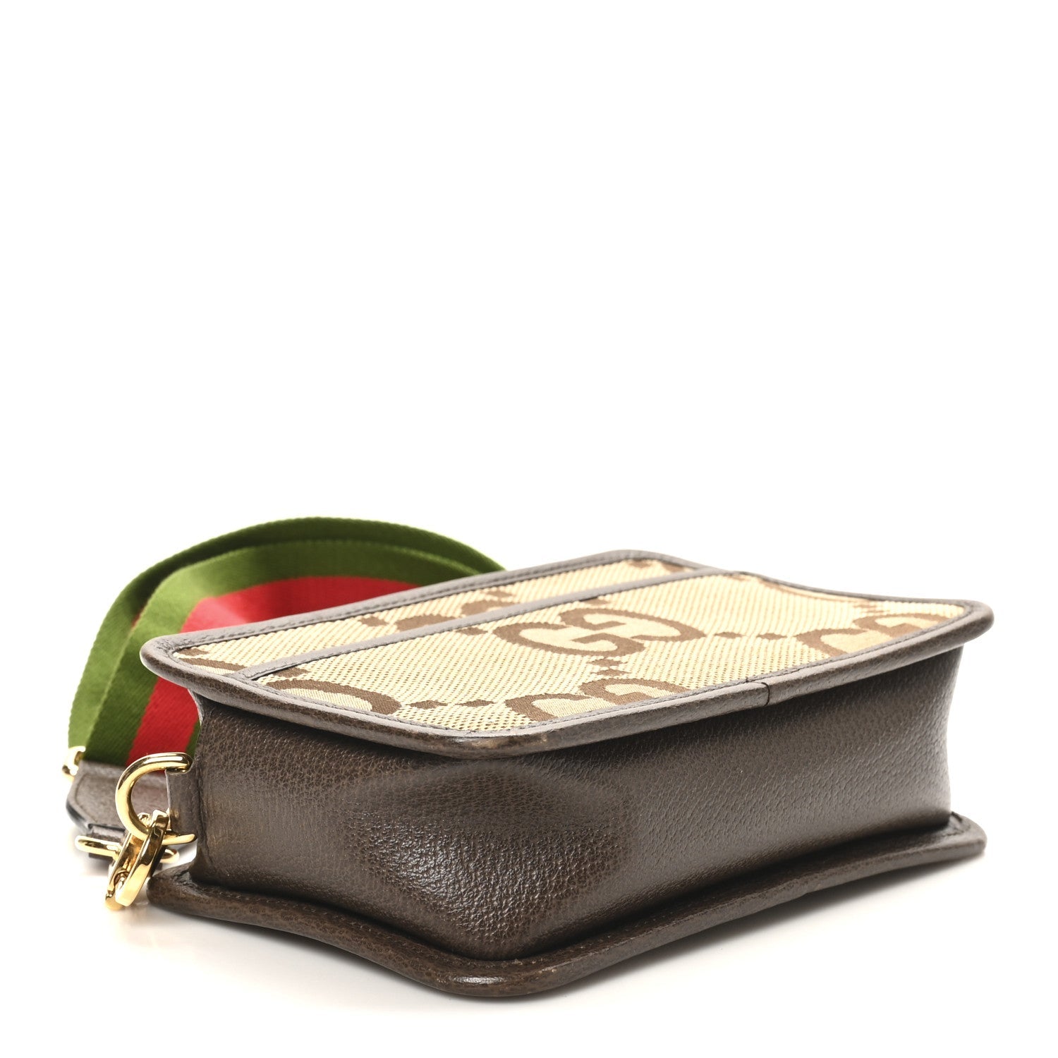 Monogram Jumbo GG Textured Dollar Calfskin Web Mini Crossbody Bag Camel Ebony New Acero