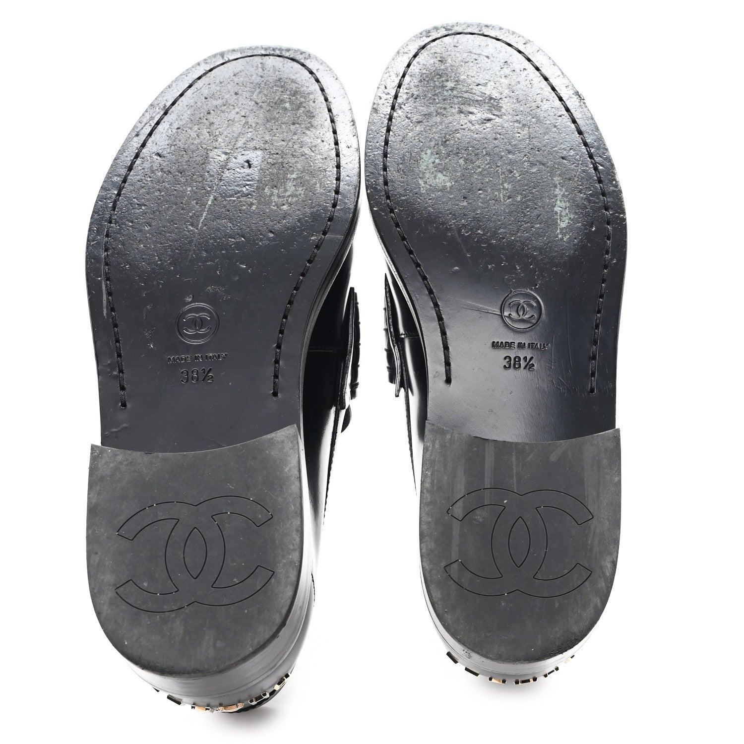 Shiny Calfskin Logo Loafers 38.5 Black