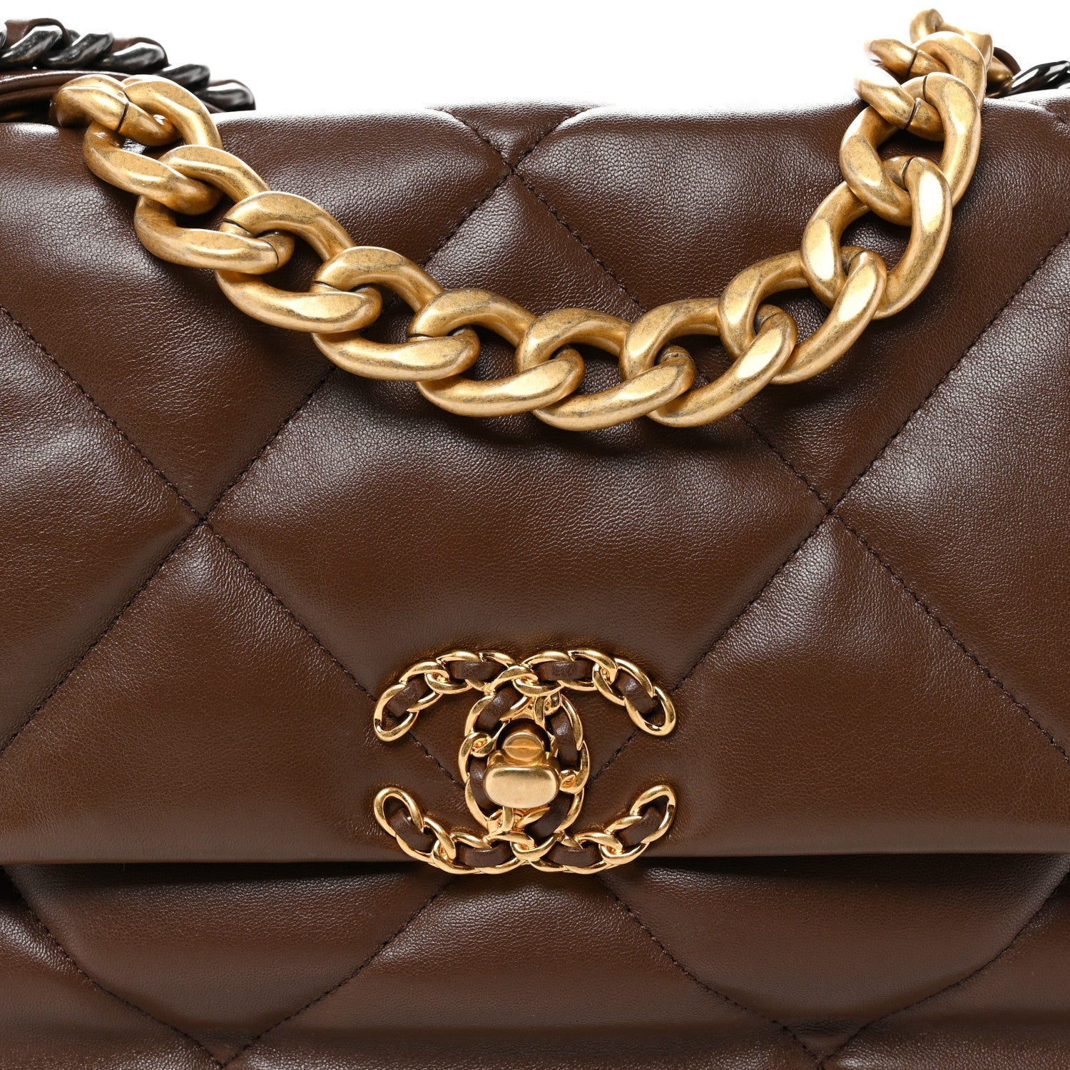 Lambskin Quilted Large Chanel 19 Flap Dark Brown