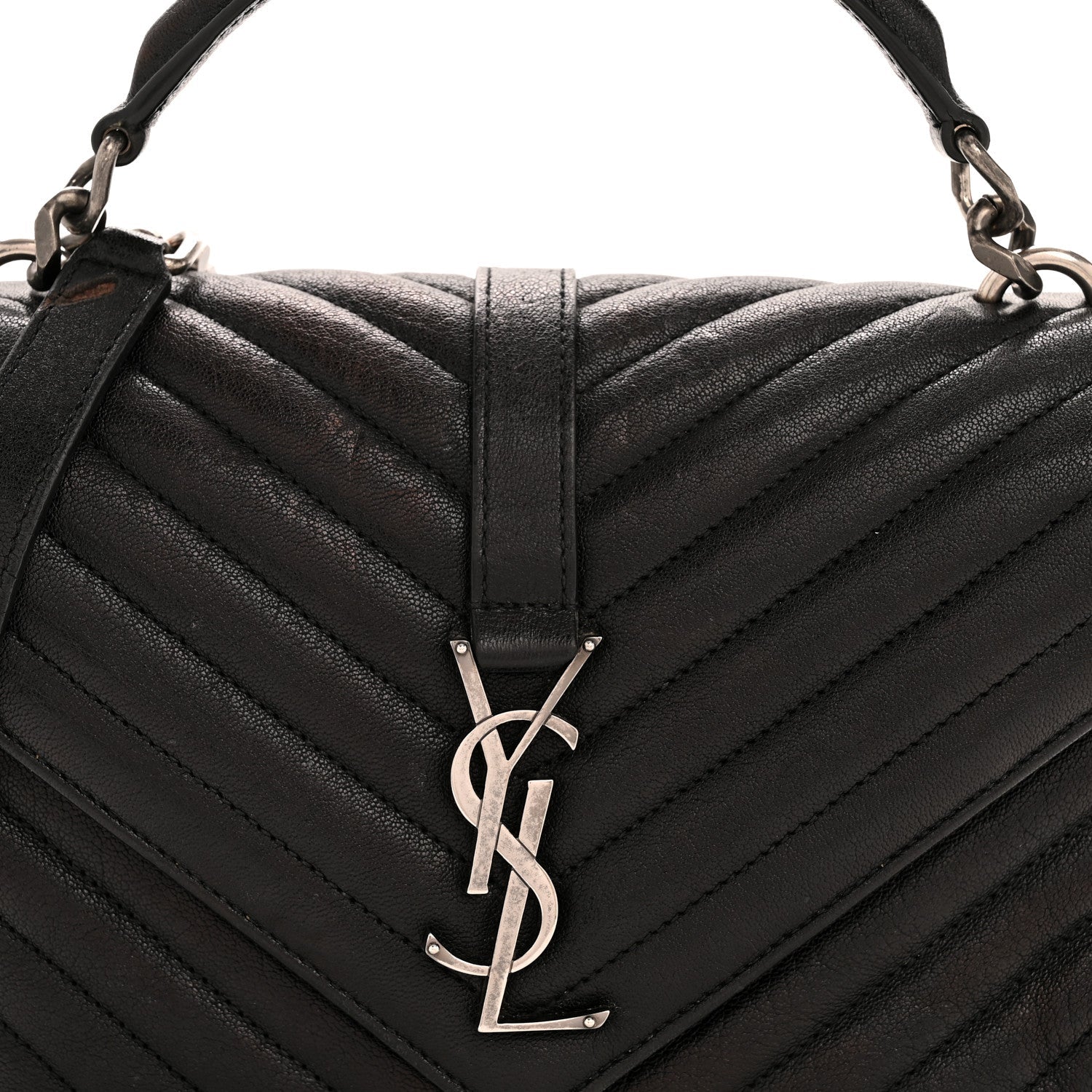 Sheepskin Matelasse Chevron Monogram Medium College Bag Black
