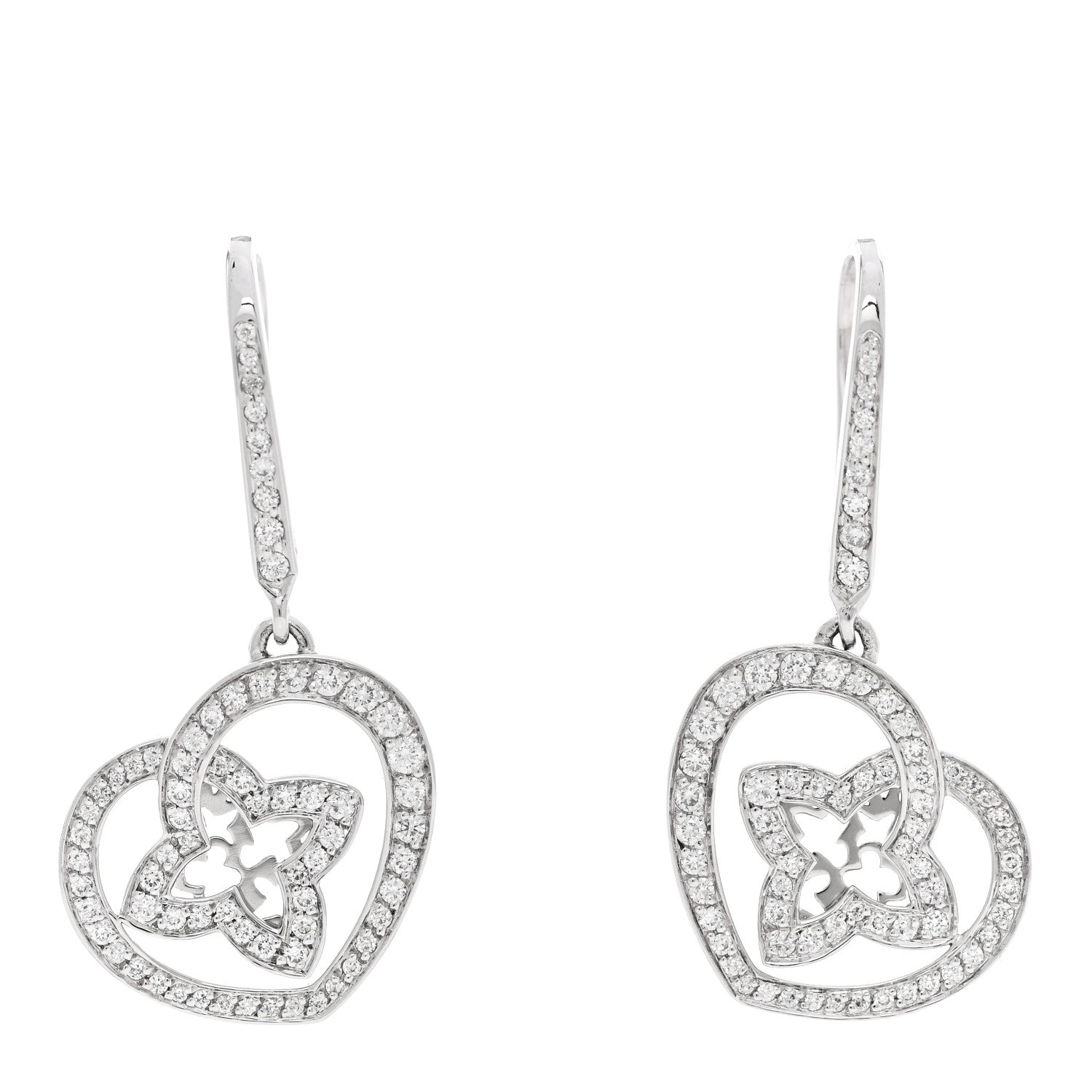 18K White Gold Diamond Small Coeur Heart Drop Earrings