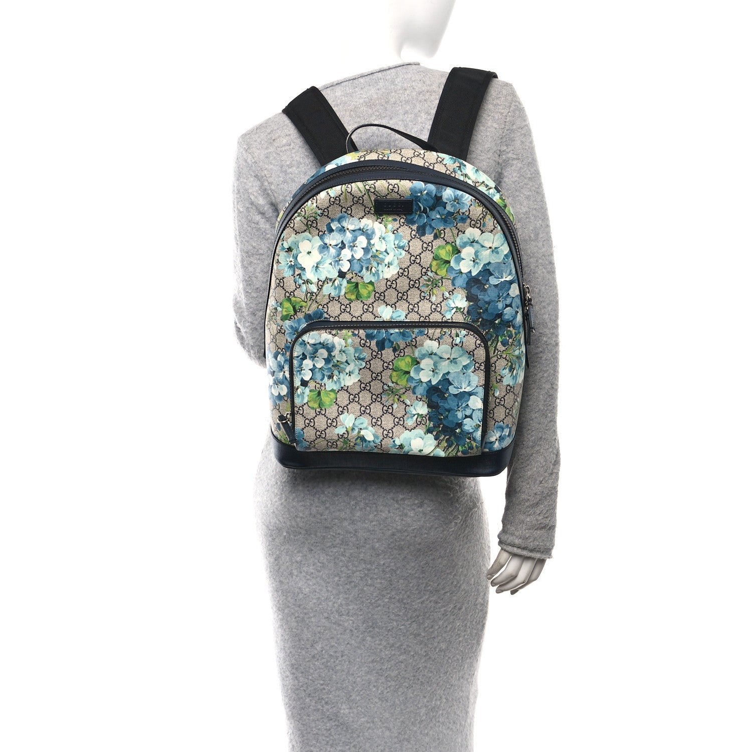 GG Supreme Monogram Blooms Medium Day Backpack Beige Blue Navy