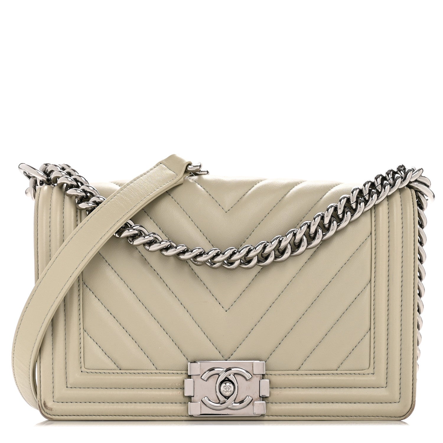 Calfskin Chevron Quilted Medium Boy Flap Grey