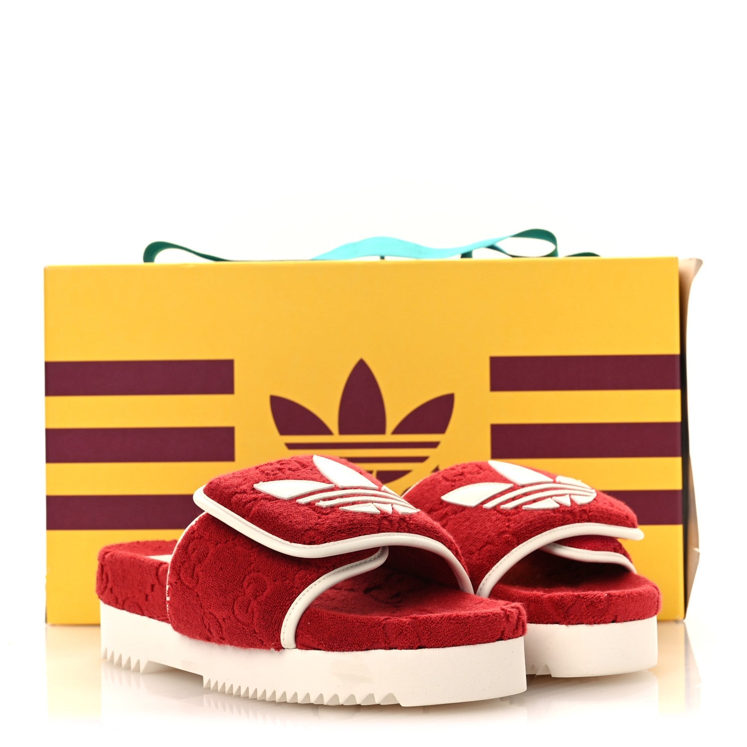 X ADIDAS Terry Cloth GG Monogram Womens Platform Sandals 38 Maple Red Off White