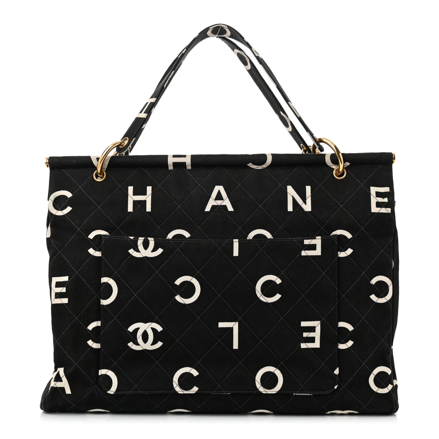 Canvas Printed Quilted Logo Tote Black White