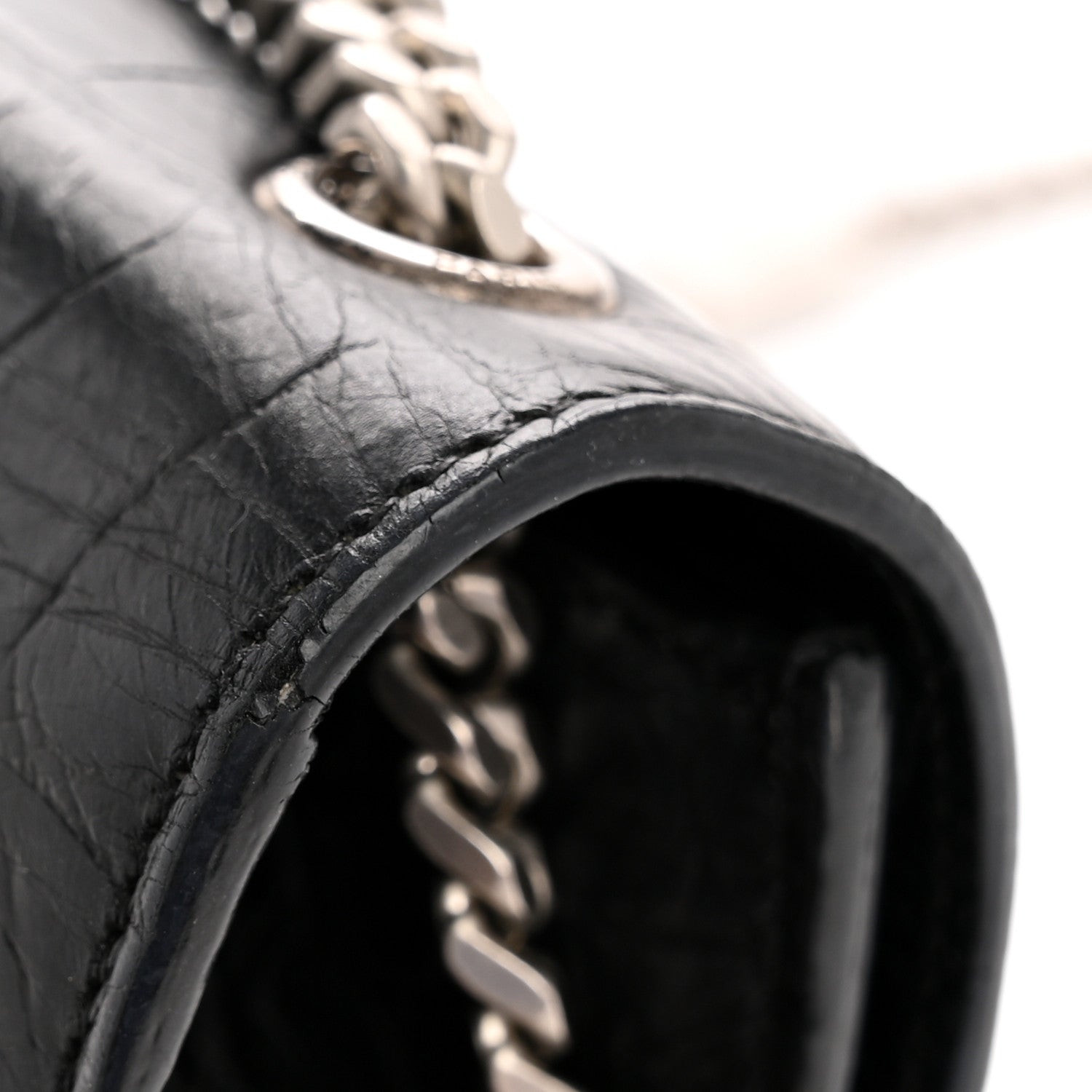 Calfskin Crocodile Embossed Medium Classic Monogram Kate Tassel Satchel Black