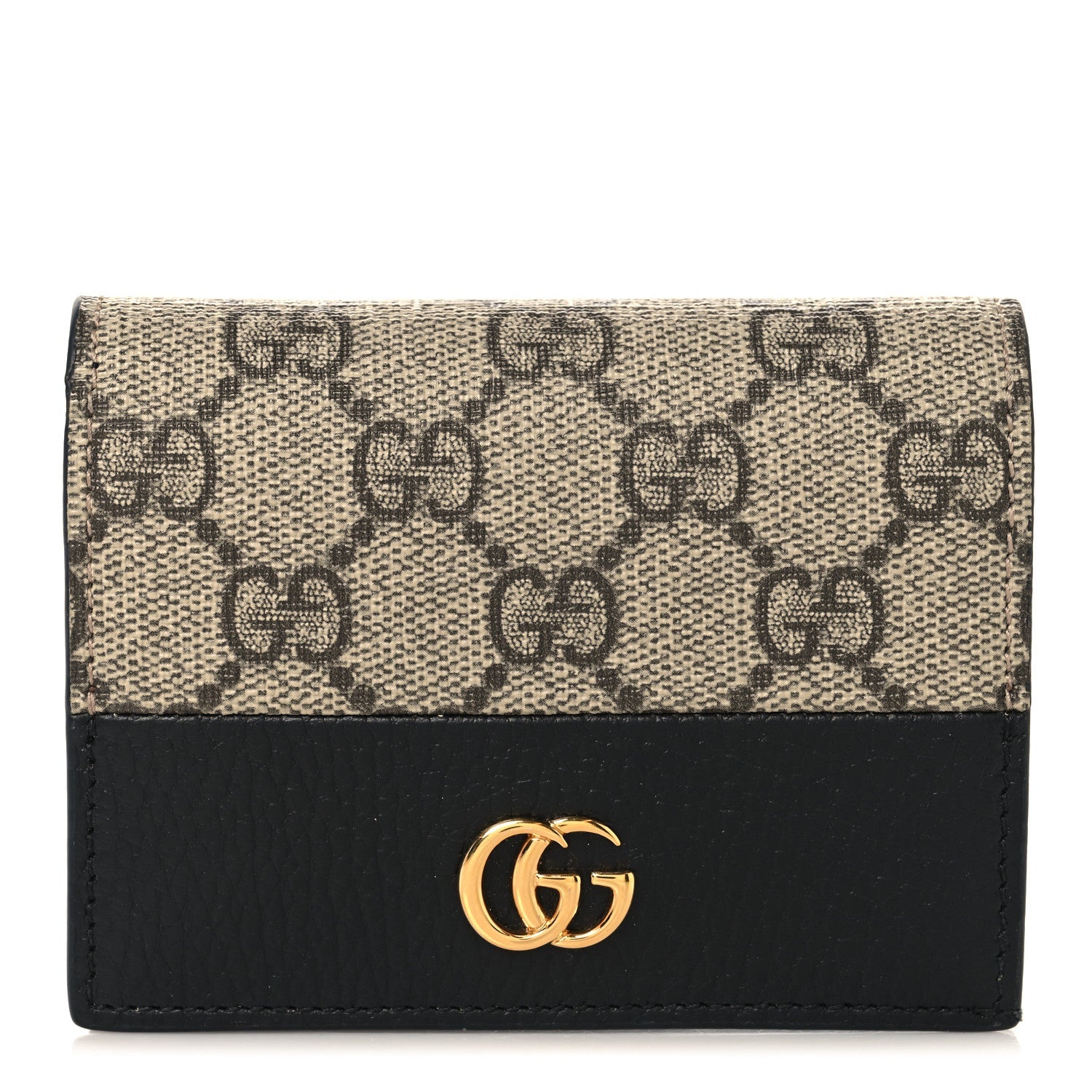 Dollar Calfskin GG Supreme Monogram GG Marmont Card Case Black Beige Ebony