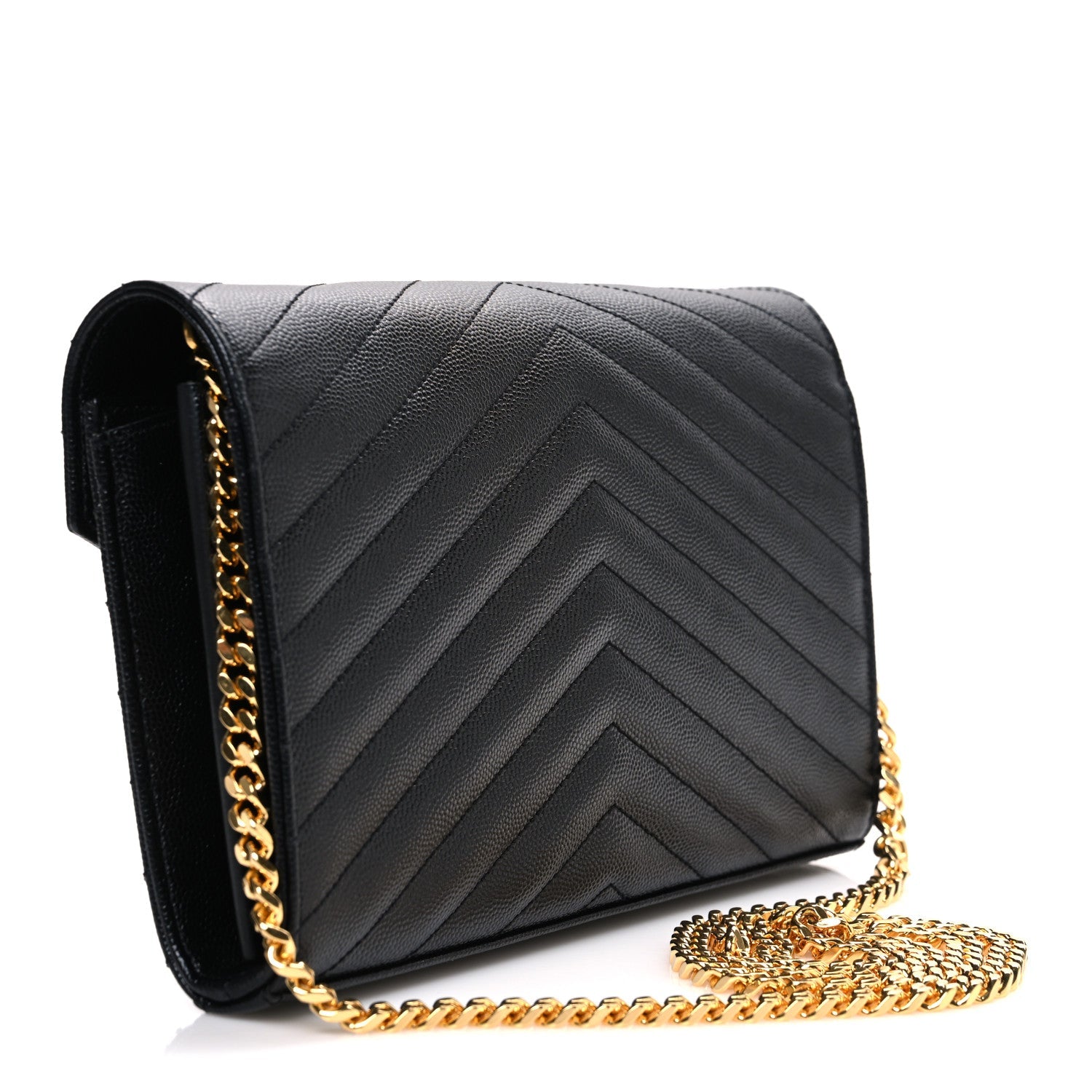 Grain De Poudre Matelasse Chevron Monogram Chain Wallet Black