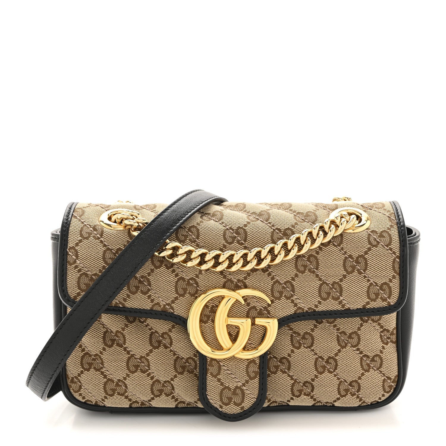 Monogram Matelasse Diagonal Mini GG Marmont Shoulder Bag Beige Black