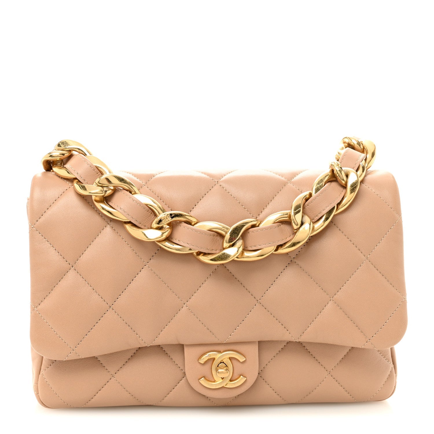 Lambskin Quilted Large CC Funky Town Flap Beige