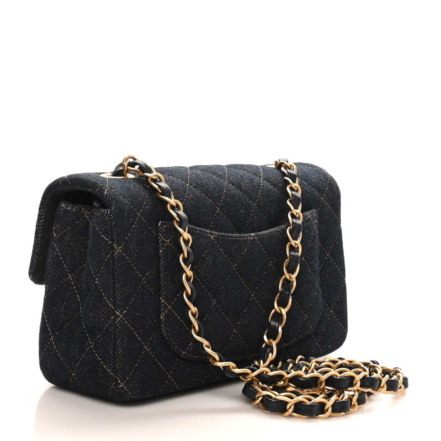 Denim Quilted Mini Rectangular Flap Dark Blue