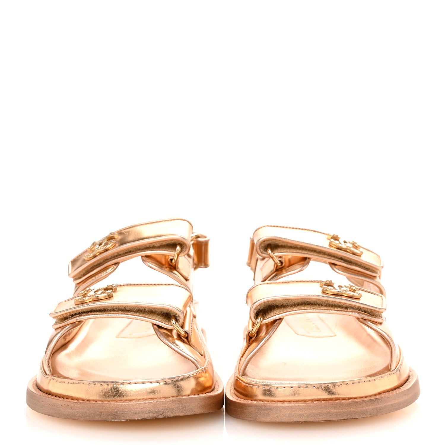 Metallic Laminated Calfskin Velcro Dad Sandals 36 Golden