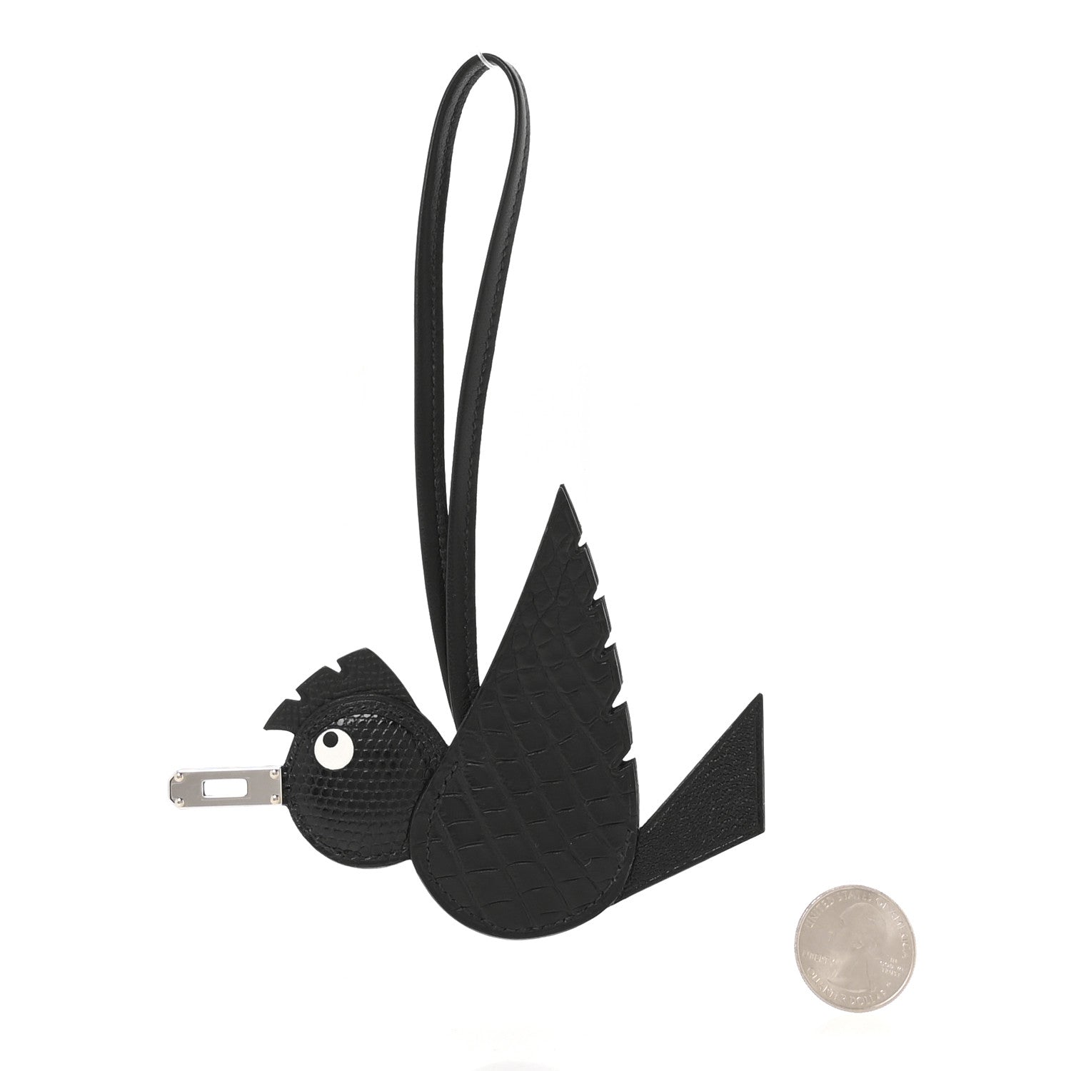 Epsom Chevre Mysore Swift Alligator Lizard Birdy Bag Charm Black