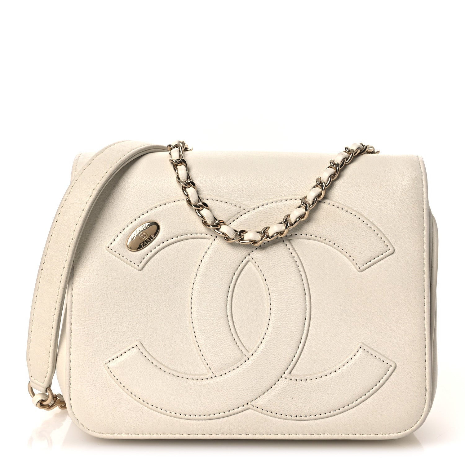 Lambskin CC Mania Flap Bag White