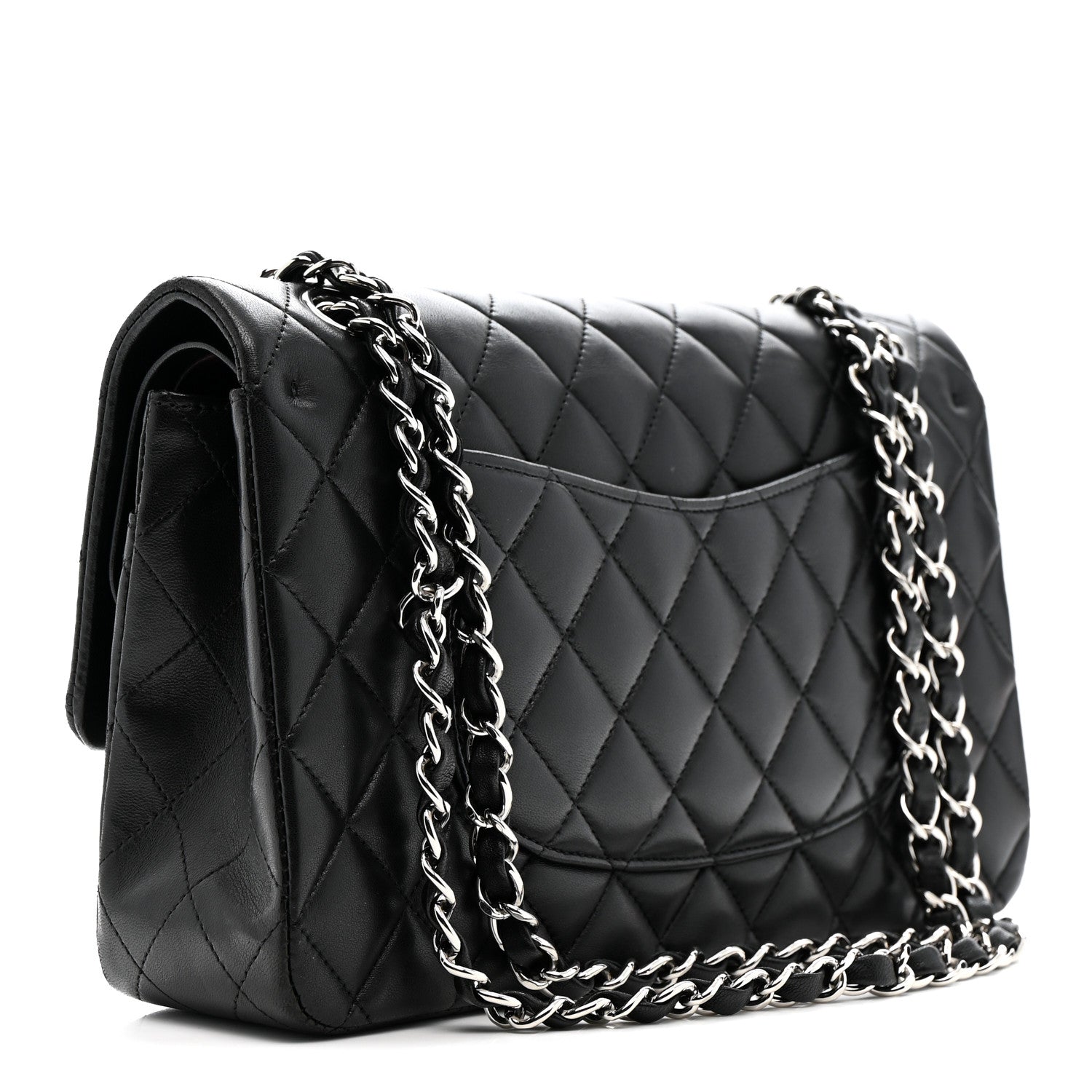 Lambskin Quilted Medium Double Flap Black