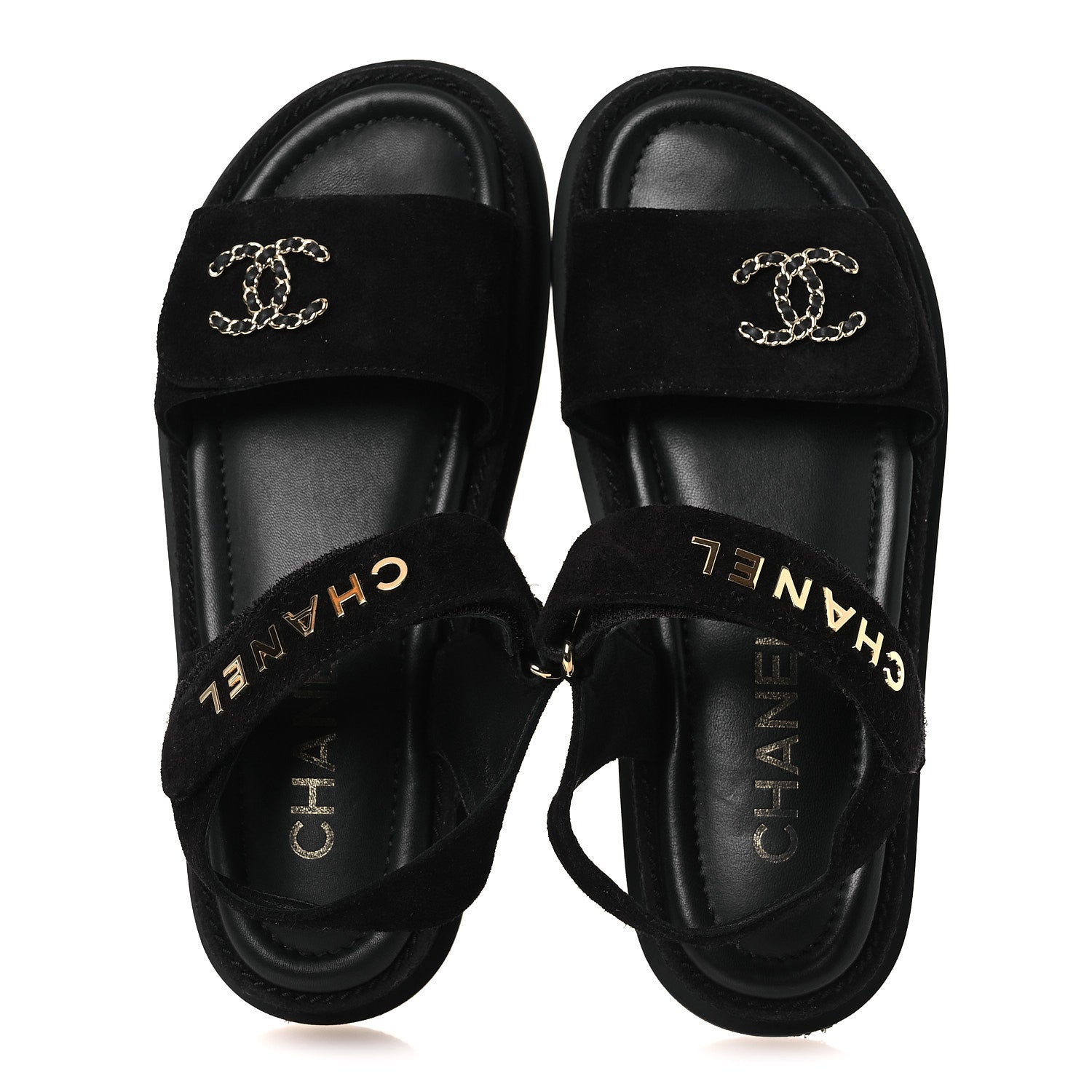 Suede Calfskin Dad Sandals 38 Black