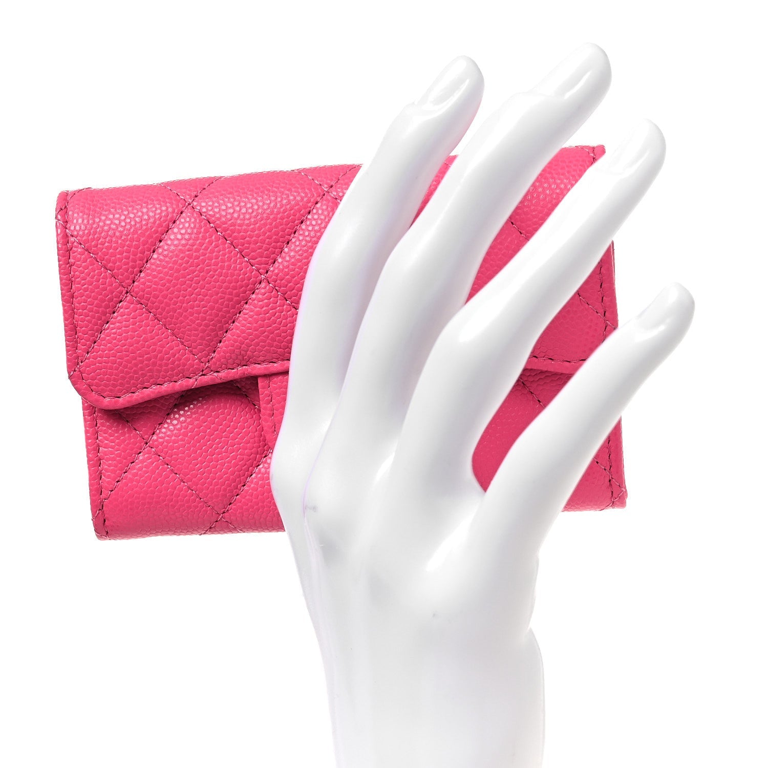 Caviar Quilted Flap Card Holder Wallet Pink
