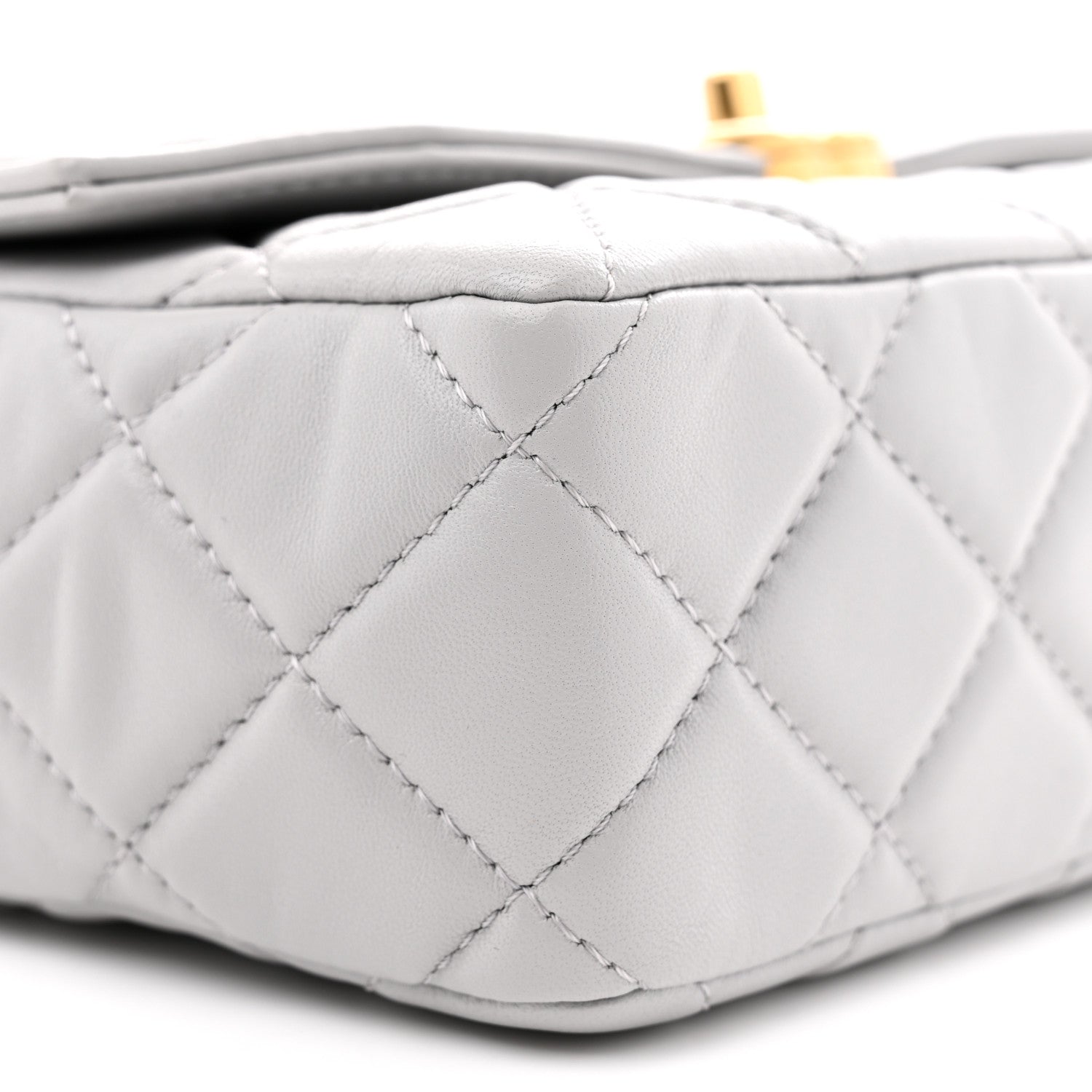 Shiny Lambskin Quilted Mini Flap Grey
