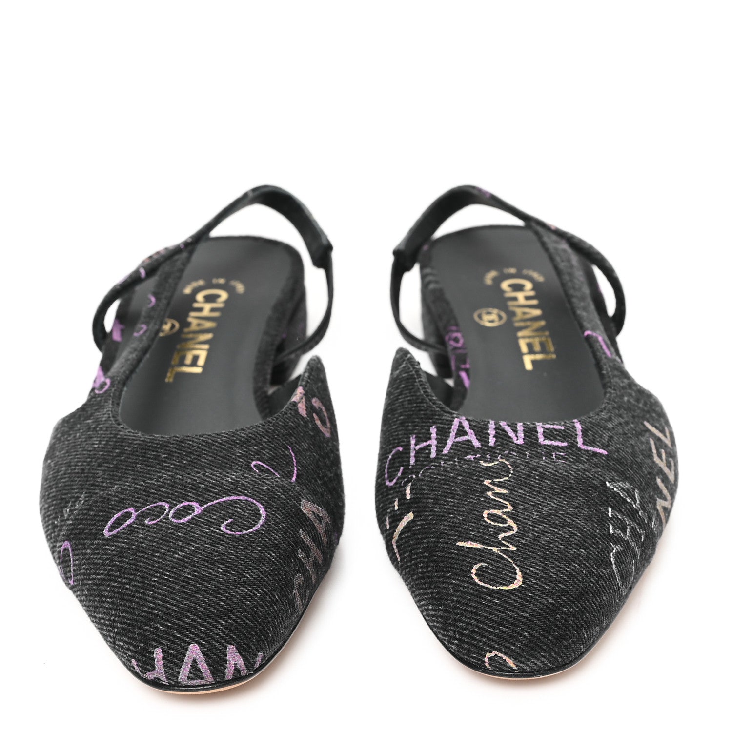 Denim Cap Toe Denim Mood Slingback Flats 36 Black Multicolor