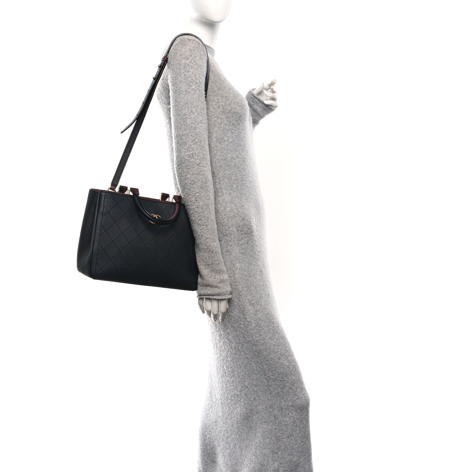 Bullskin Stitched Bi-Color Medium Shopping Tote Black