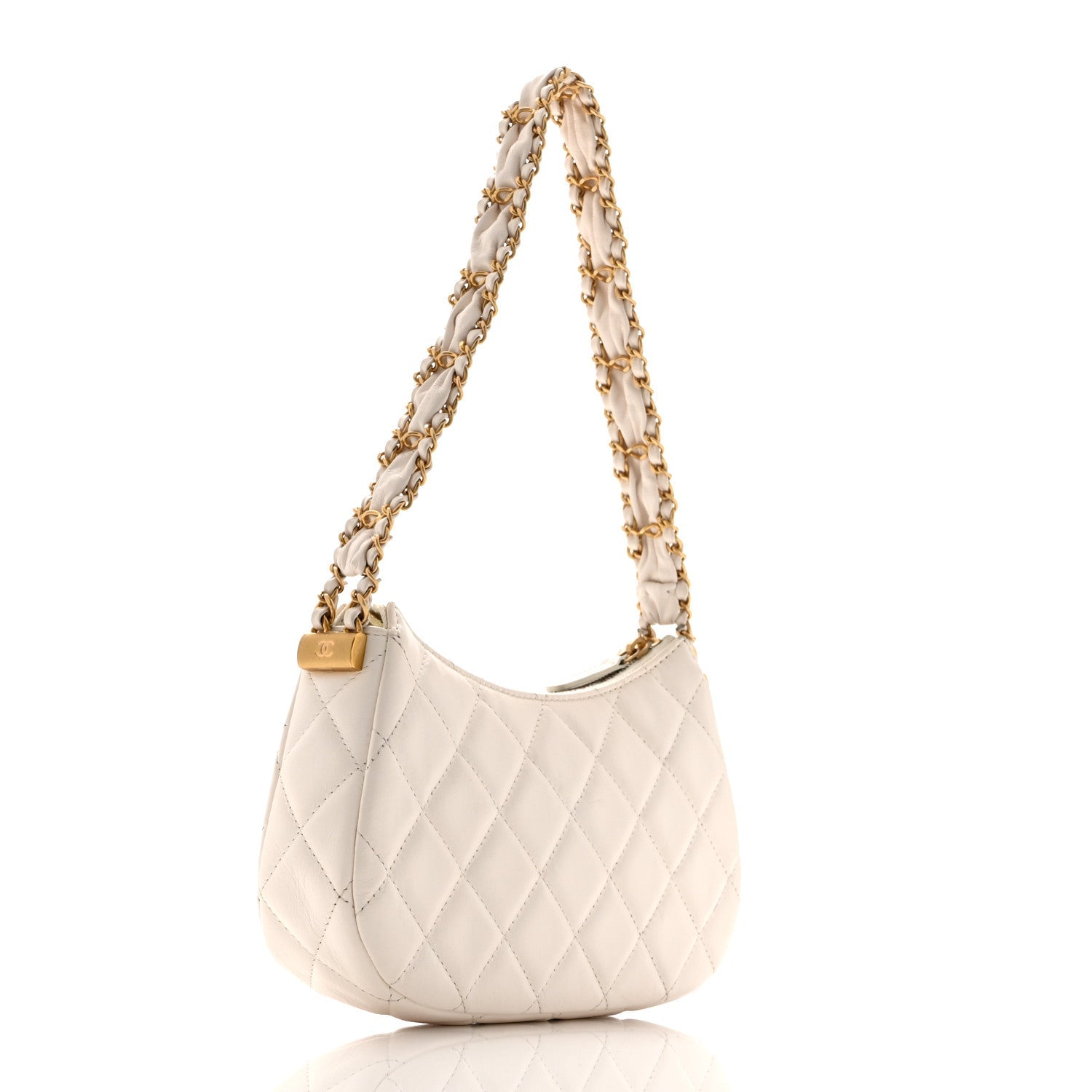 Aged Calfskin Quilted Small Chanel 19 Hobo White