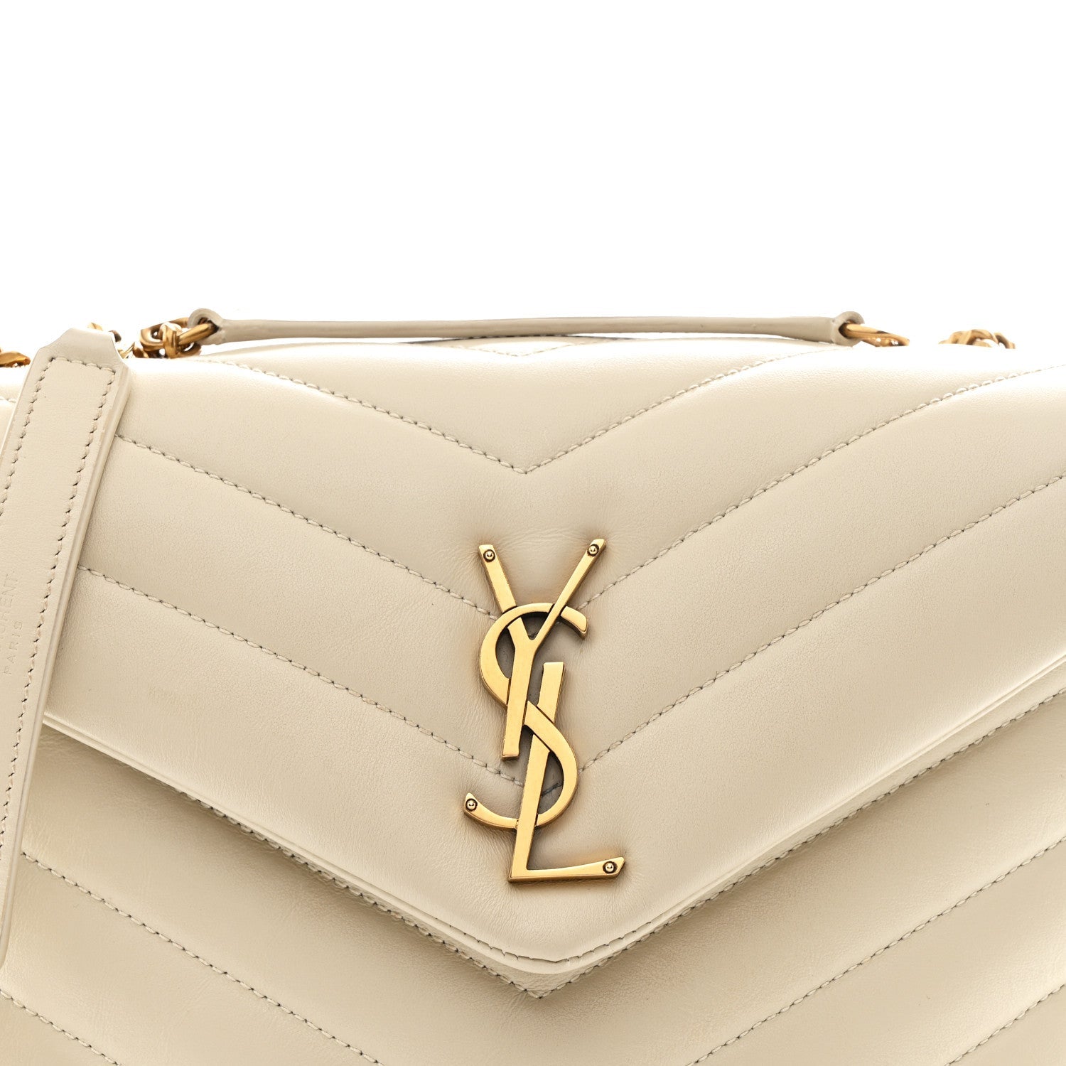 Calfskin Y Quilted Monogram Small Loulou Chain Satchel Ivory