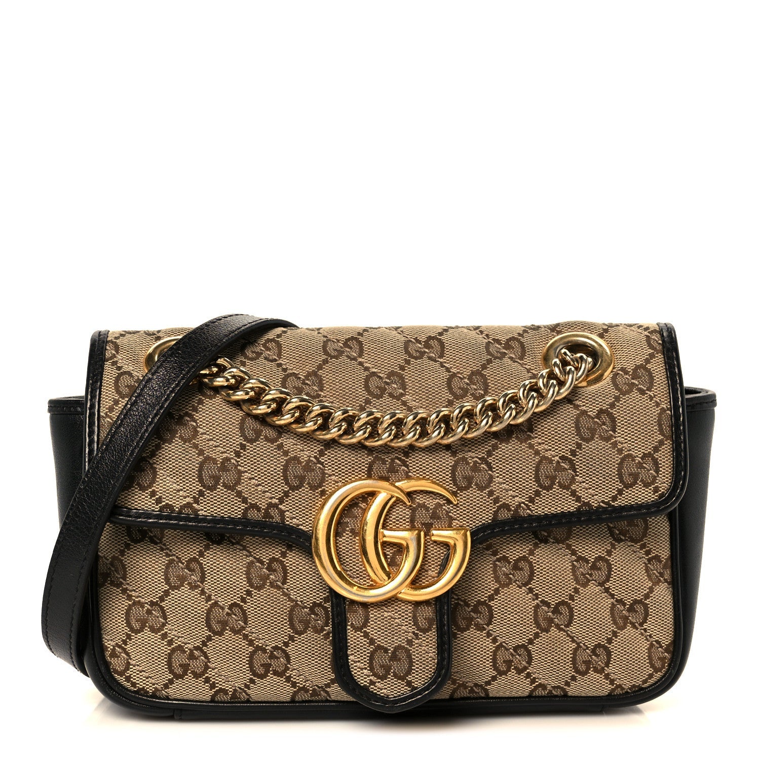 Monogram Matelasse Diagonal Mini GG Marmont Shoulder Bag Beige Black