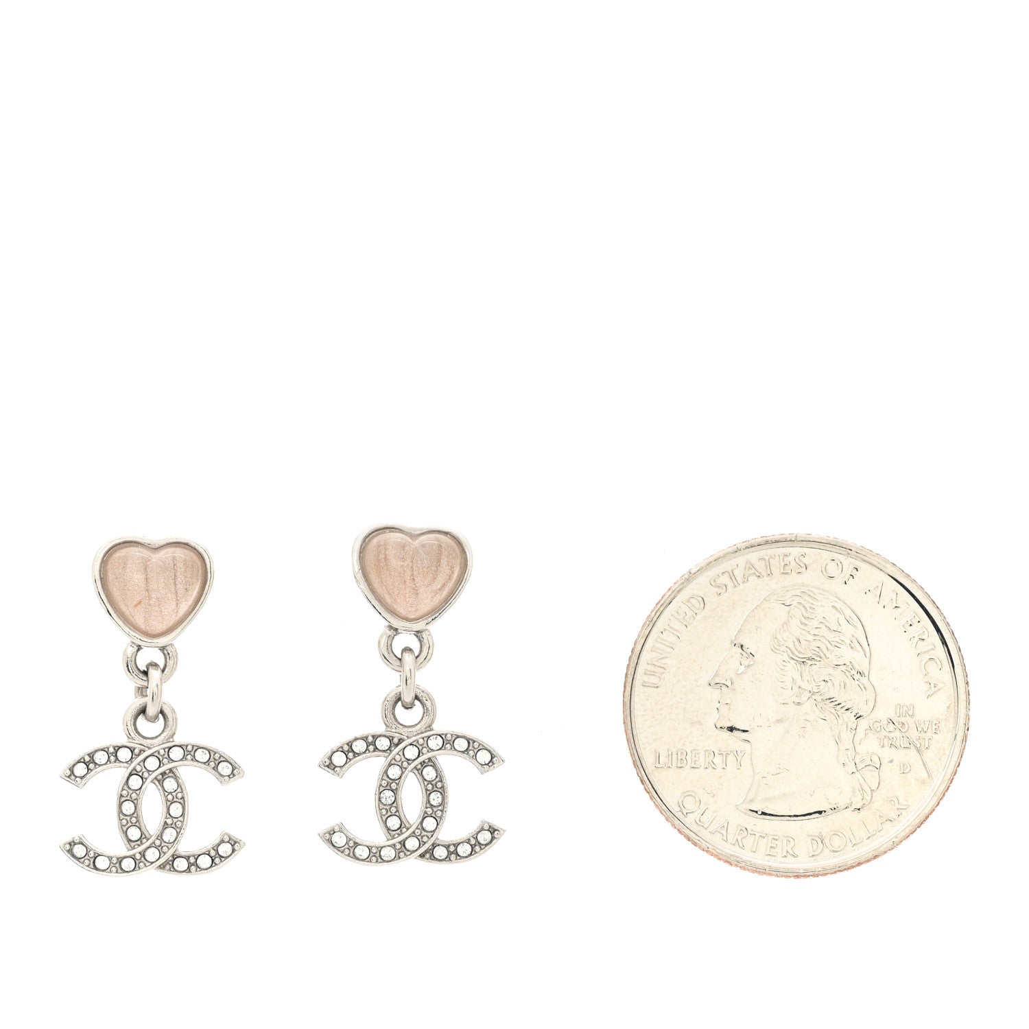 Crystal Resin CC Heart Drop Earrings Silver Pink