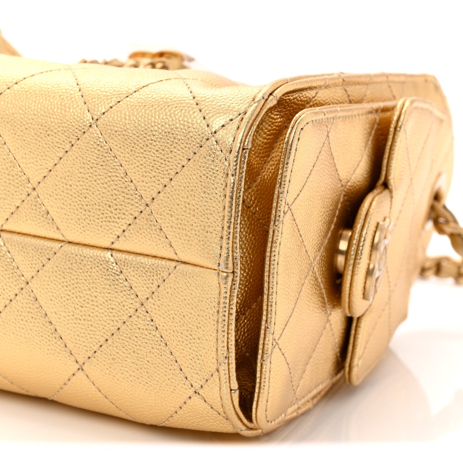 Metallic Caviar Quilted Mini Chanel 25 Handbag Gold