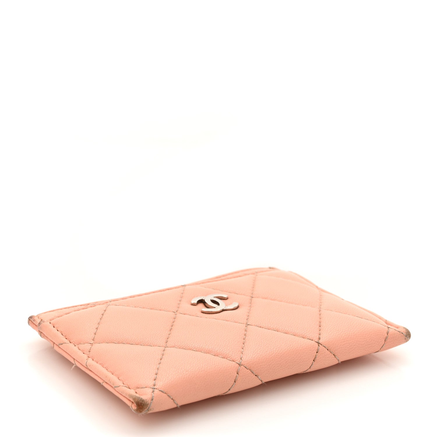 Lambskin Quilted Card Holder Light Pink