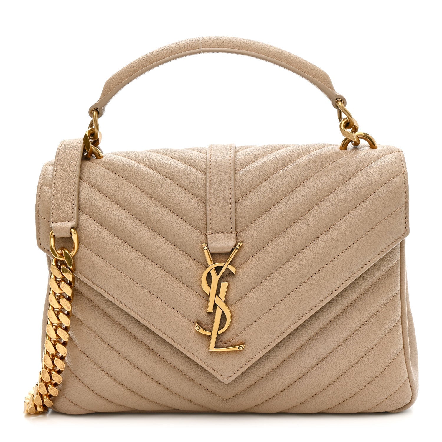 Sheepskin Matelasse Chevron Monogram Medium College Bag Dark Beige