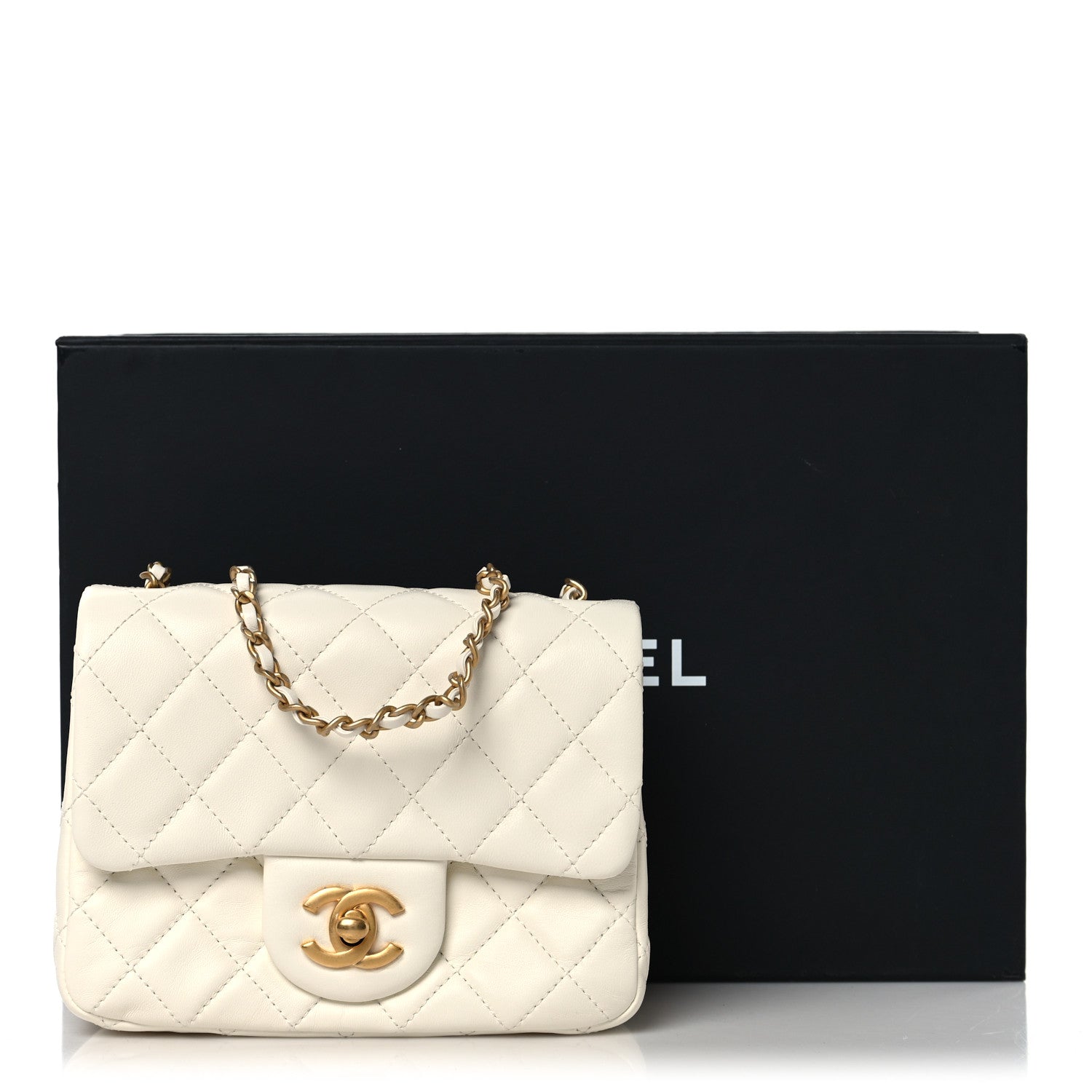 Lambskin Quilted Mini Pearl Crush Flap White