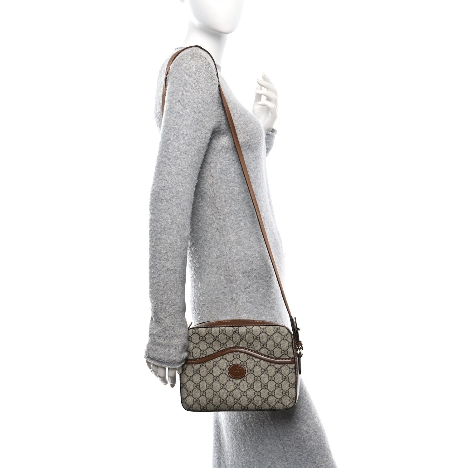 GG Supreme Monogram Azalea Calfskin Retro Interlocking G Messenger Shoulder Bag Beige Ebony Brown Sugar