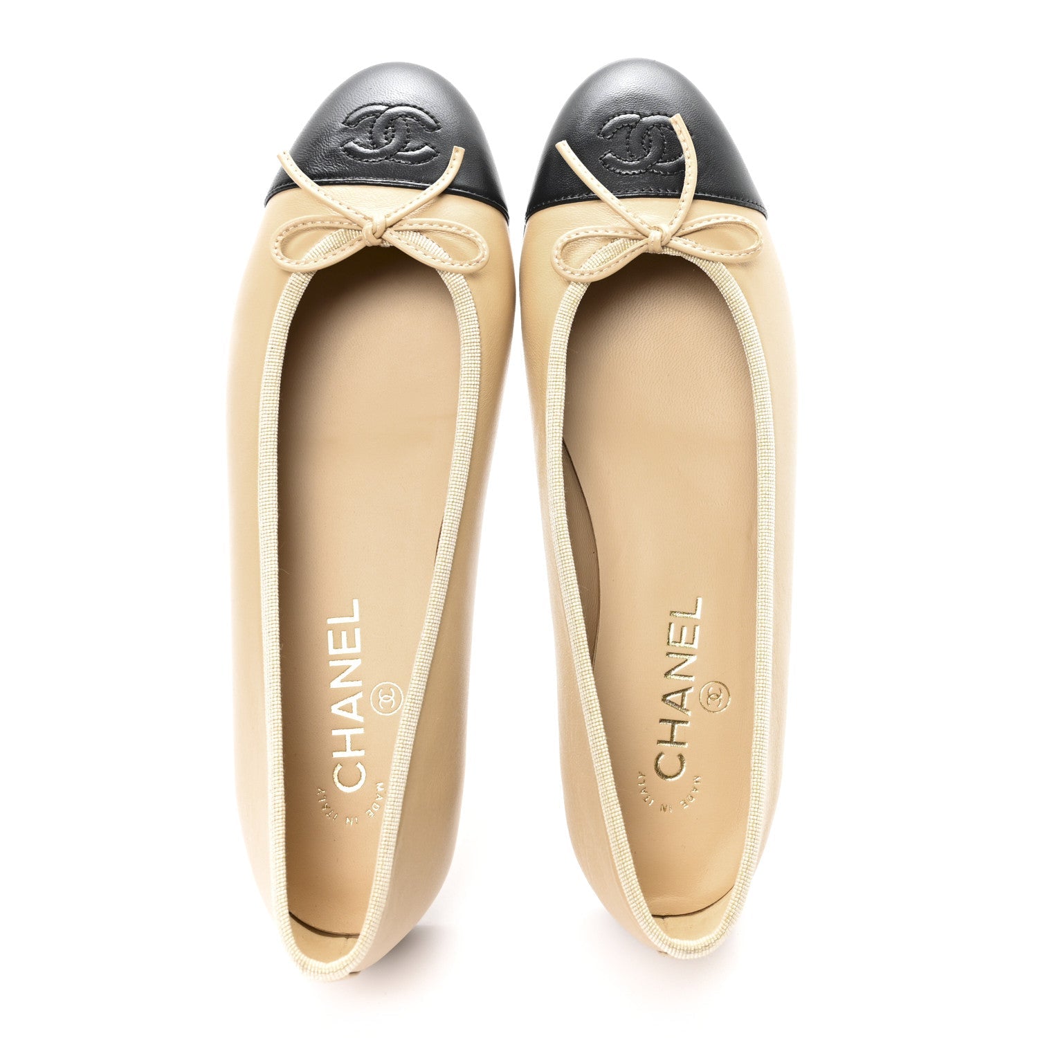 Lambskin Cap Toe CC Ballerina Flats 39.5 Beige Black