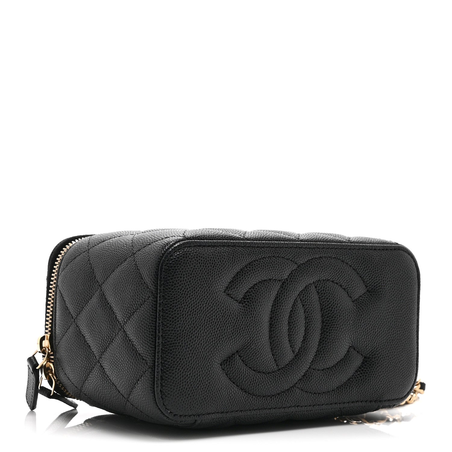 Caviar Quilted Small Vanity Case With Chain Black
