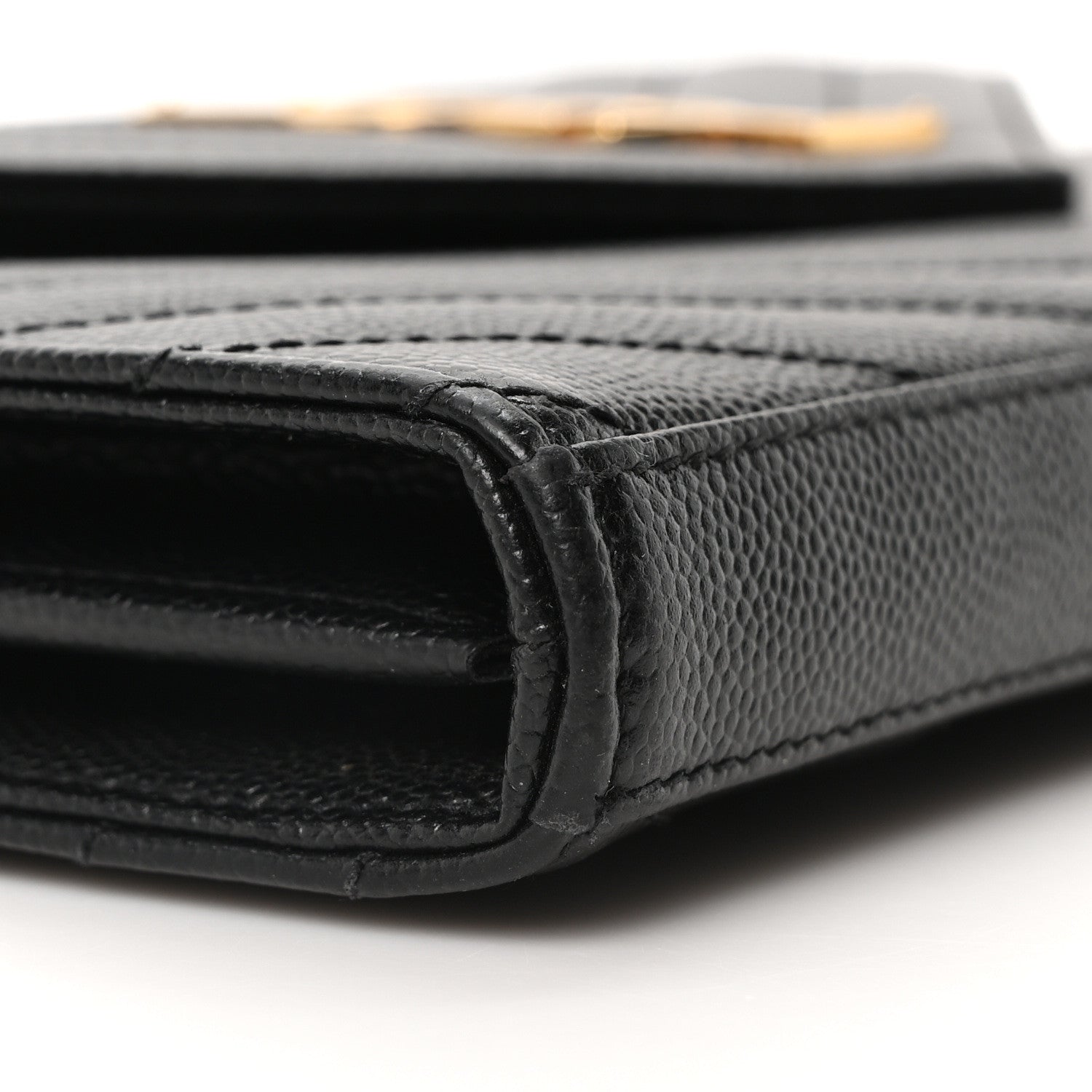 Grain De Poudre Matelasse Chevron Monogram Envelope Chain Wallet Black
