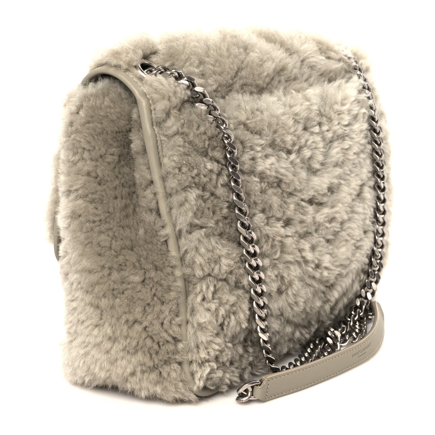 Calfskin Shearling Monogram Medium Niki Chain Satchel Grey