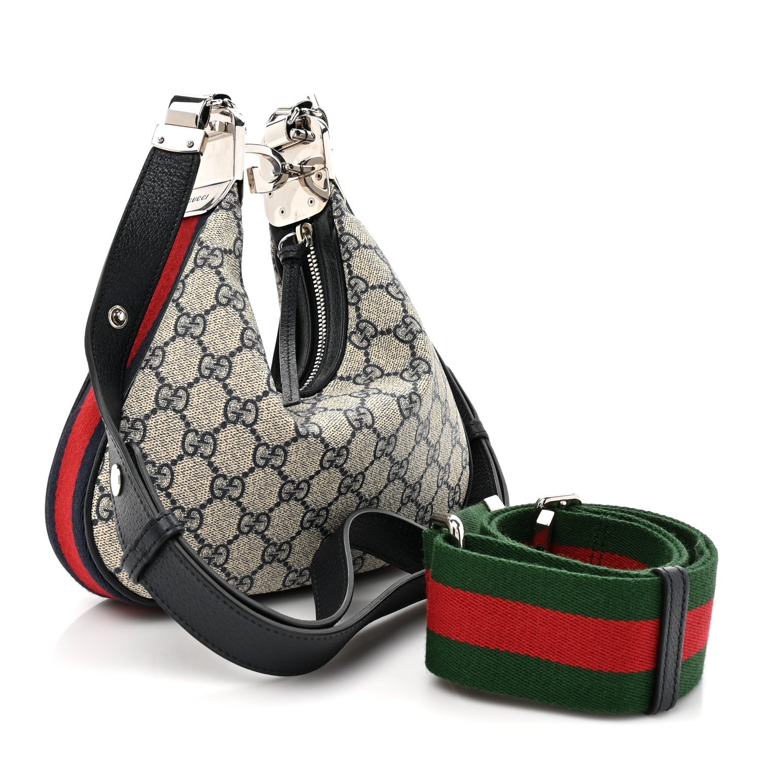 GG Supreme Monogram Textured Calfskin Web Small Attache Shoulder Bag Beige Blue