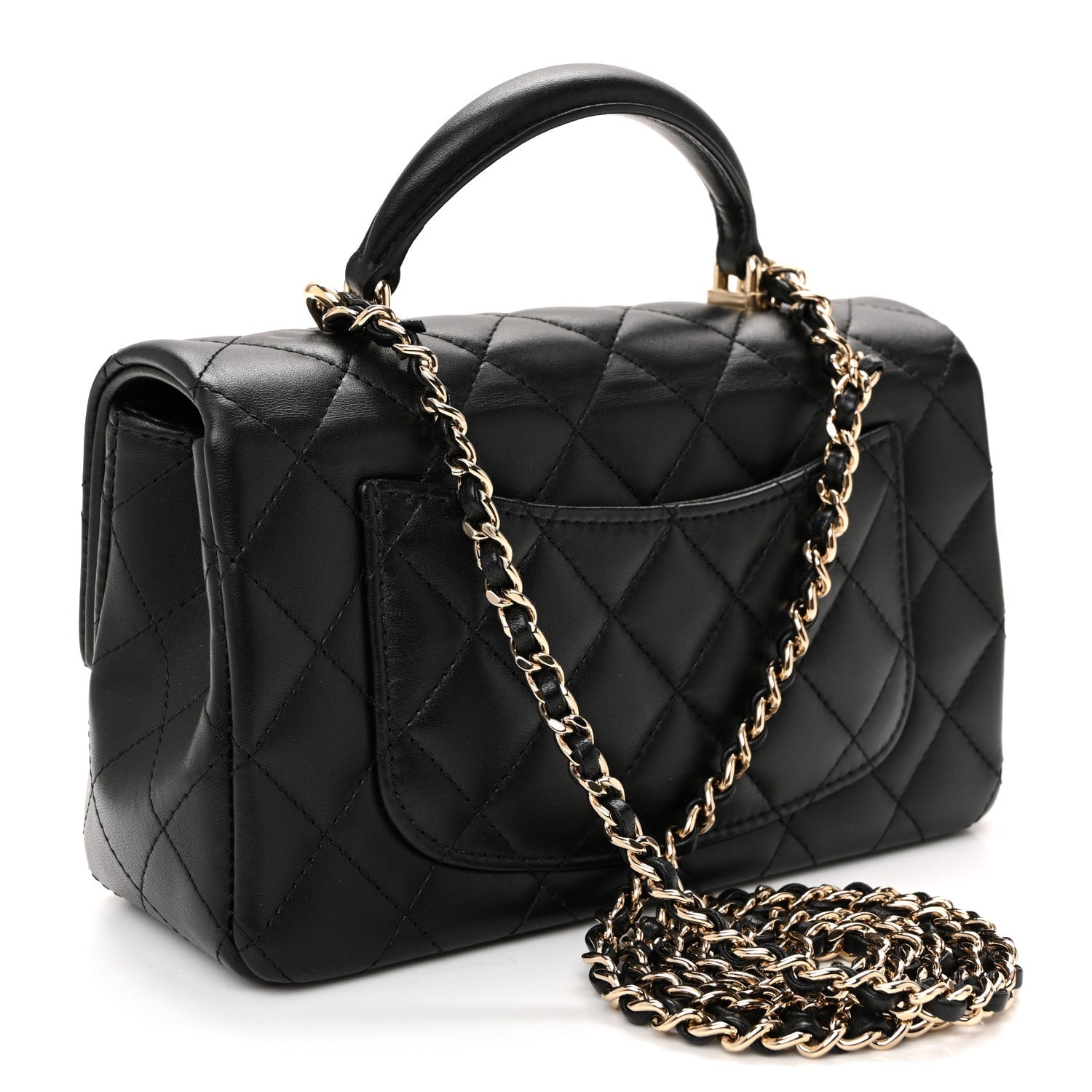 Lambskin Quilted Mini Top Handle Rectangular Flap Black