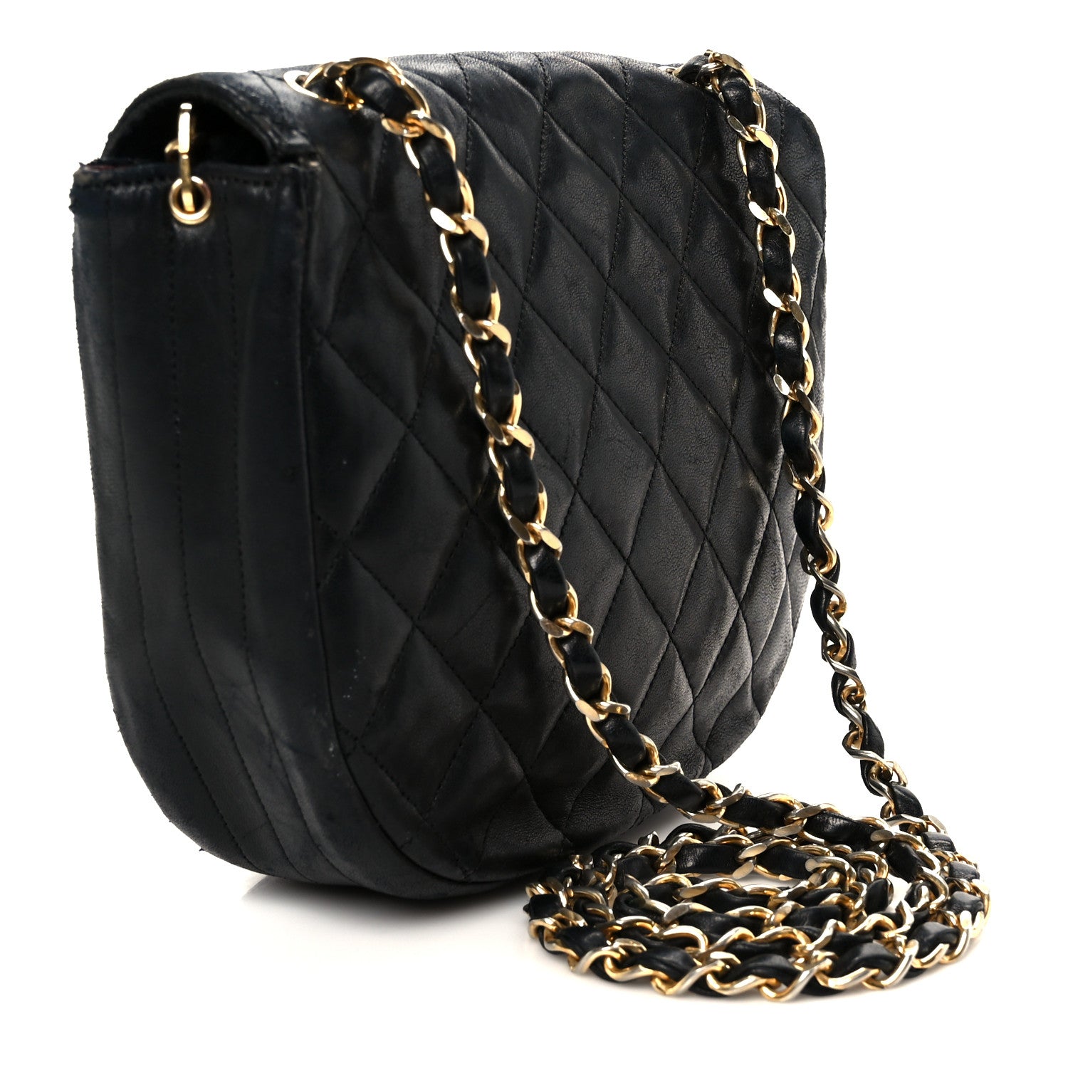 Lambskin Quilted Half Moon Flap Black