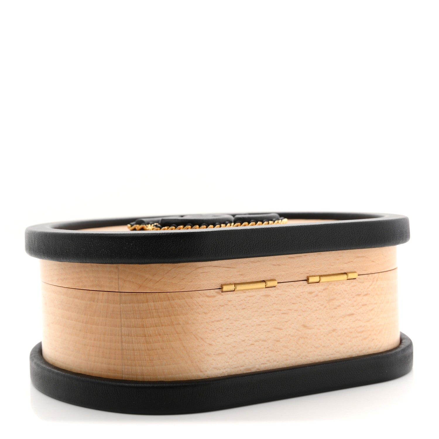 Beech Wood Lambskin Round CC Vanity Case Black